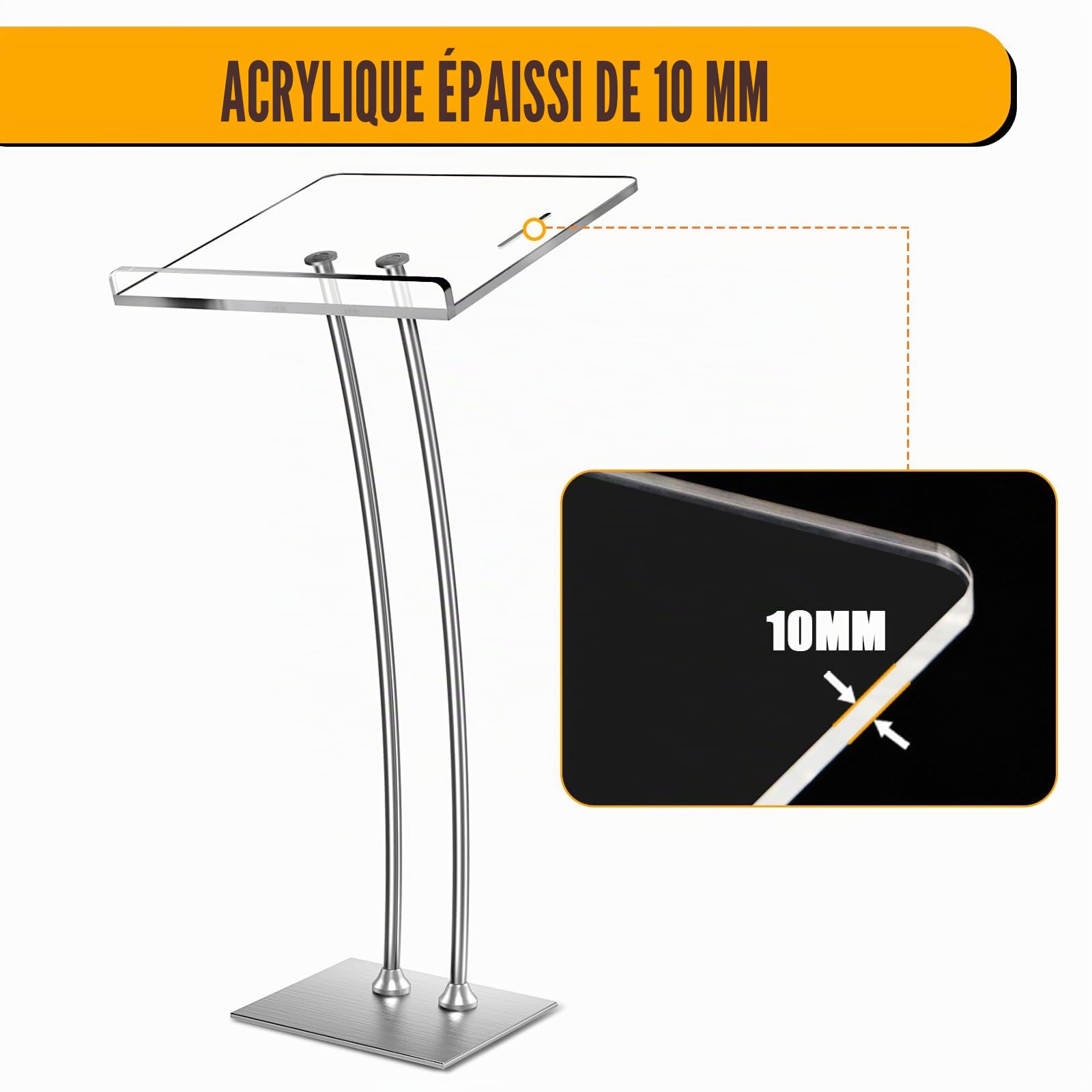 Afitdon Podium en Acrylique avec Fond Stable et Fente pour Stylo, pupitre d'église avec Plateforme de Lecture en Acrylique épais de 10 mm d'épaisseur, Support de Podium pour église, conférence