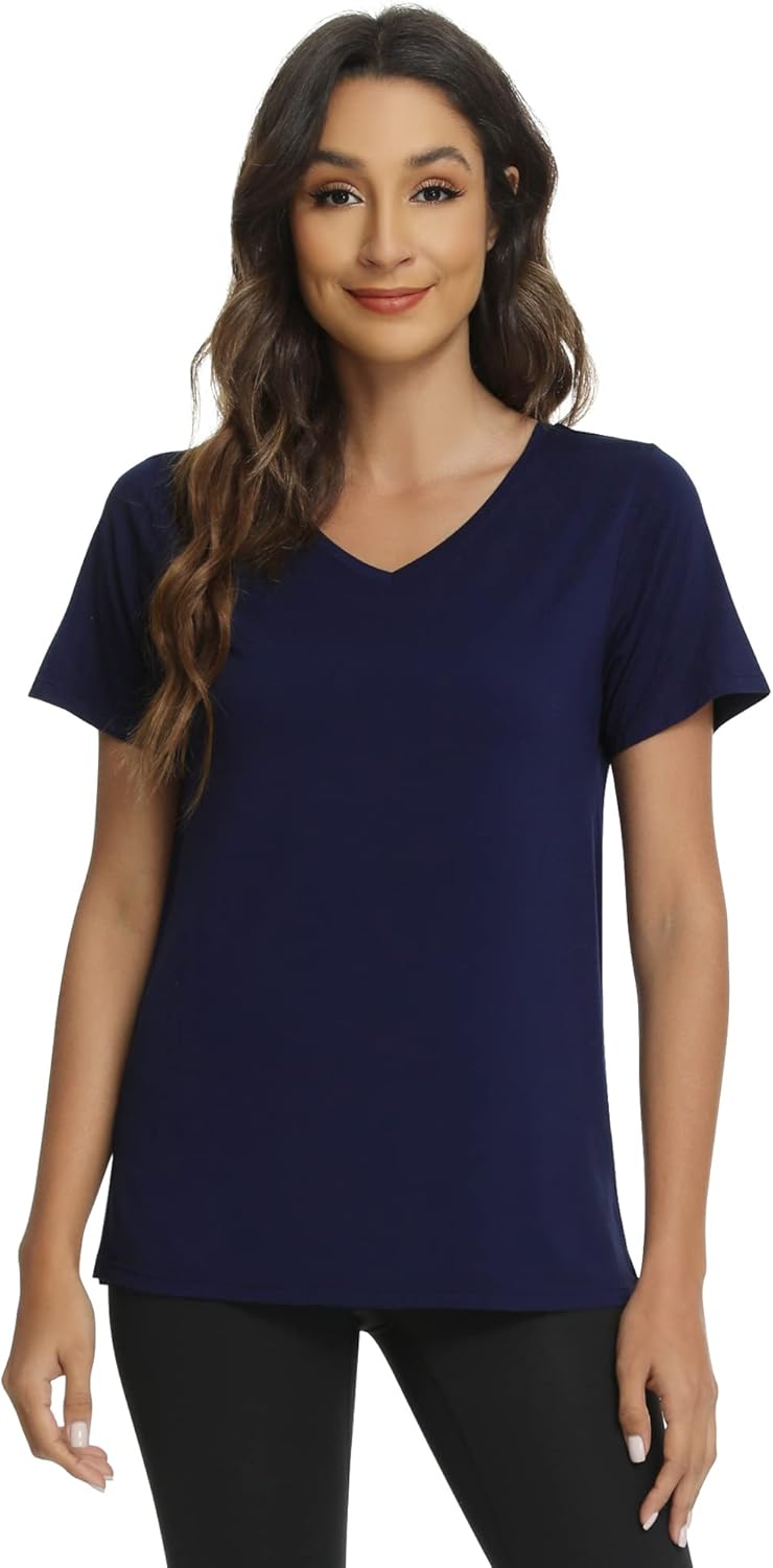 WiWi Viscose from Bamboo Pajama Tops for Women Super Soft Short Sleeve Tee V Neck Sleep Cooling T-Shirt Pjs Sleepwear S-XXL