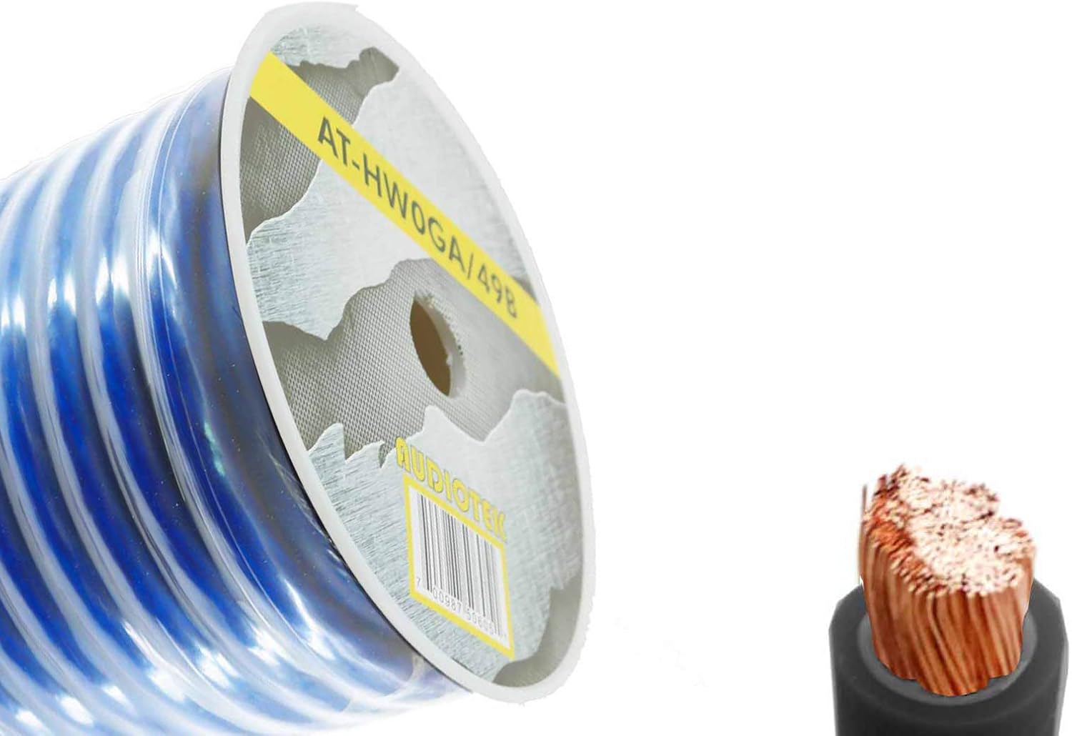 Audiotek 0 Gauge Amplifier Power/Ground Wire for Professional Speaker 1/0 Ga Amp Cable, 49 Feet Blue Heavy Duty with Flexible Rubber Outer Jacket : Electronics