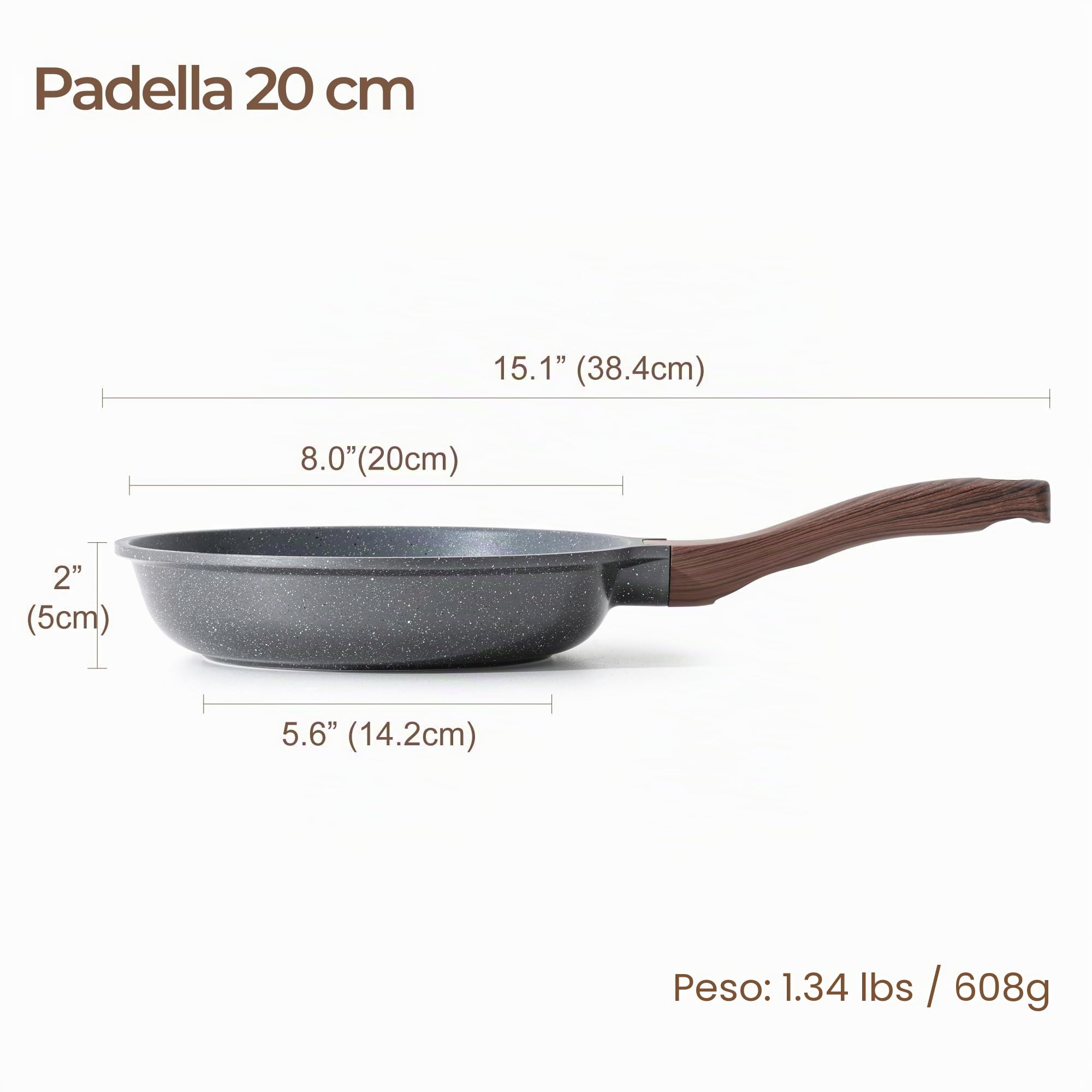 SENSARTE Padella 20 cm per Induzione e Gas, Rivestimento Antiaderente in Granito, Ecologica e Sicura (Senza PFOA), Manico Ergonomico Antiscottimento, Lavabile in Lavastoviglie