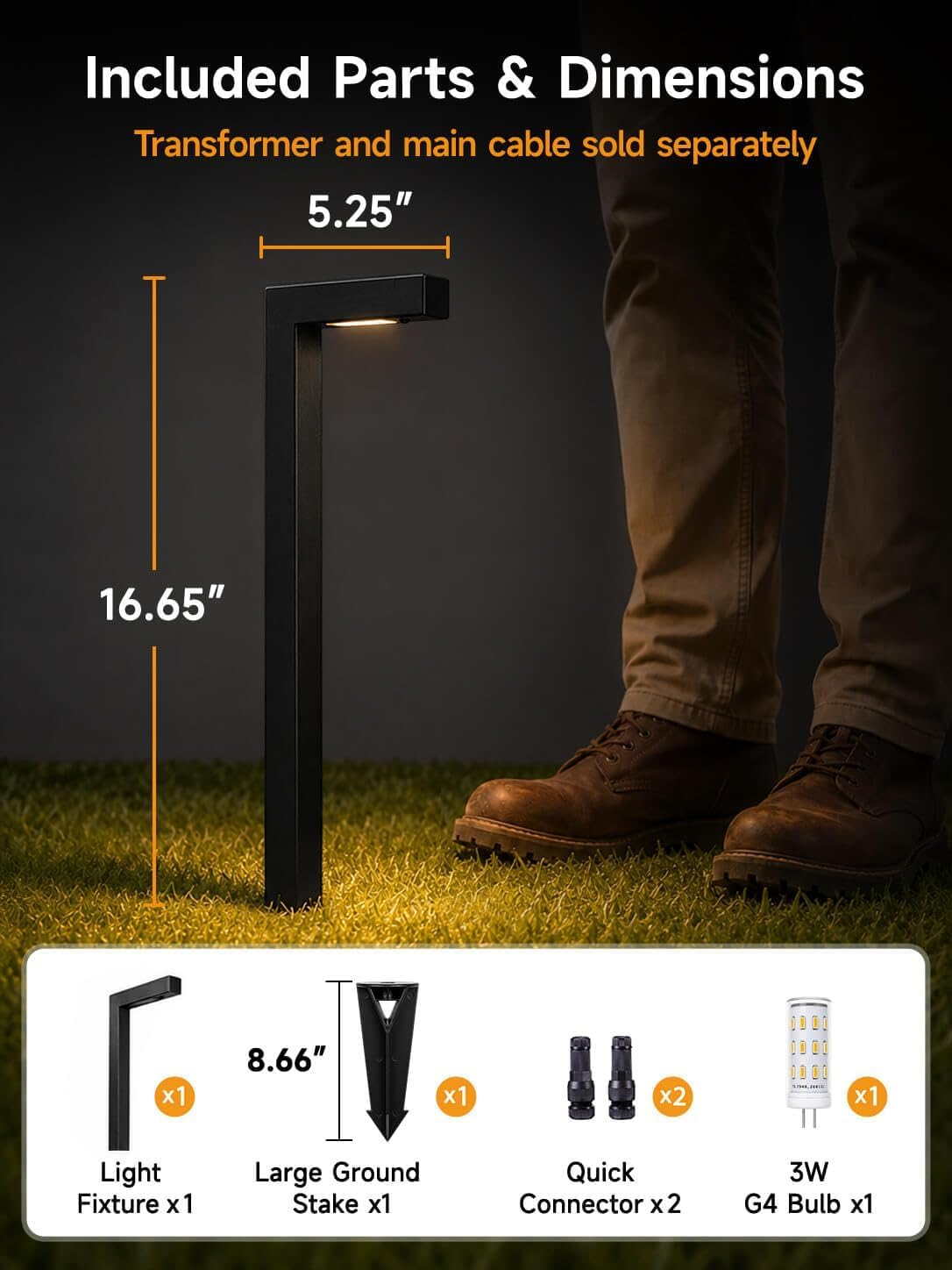 Gardenreet Brass Low Voltage L-Shaped Path Light, Black, G4, 2700K, 1Pack image 3