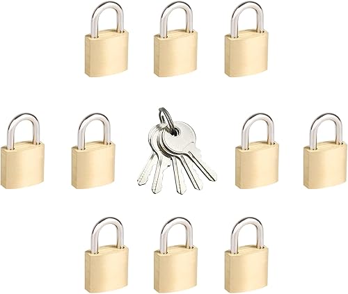 Mini candados de 34 pulgadas (0.787 in), paquete de 10 cerraduras pequeñas de latón macizo con 5 llaves, cerraduras seguras para equipaje, caja de