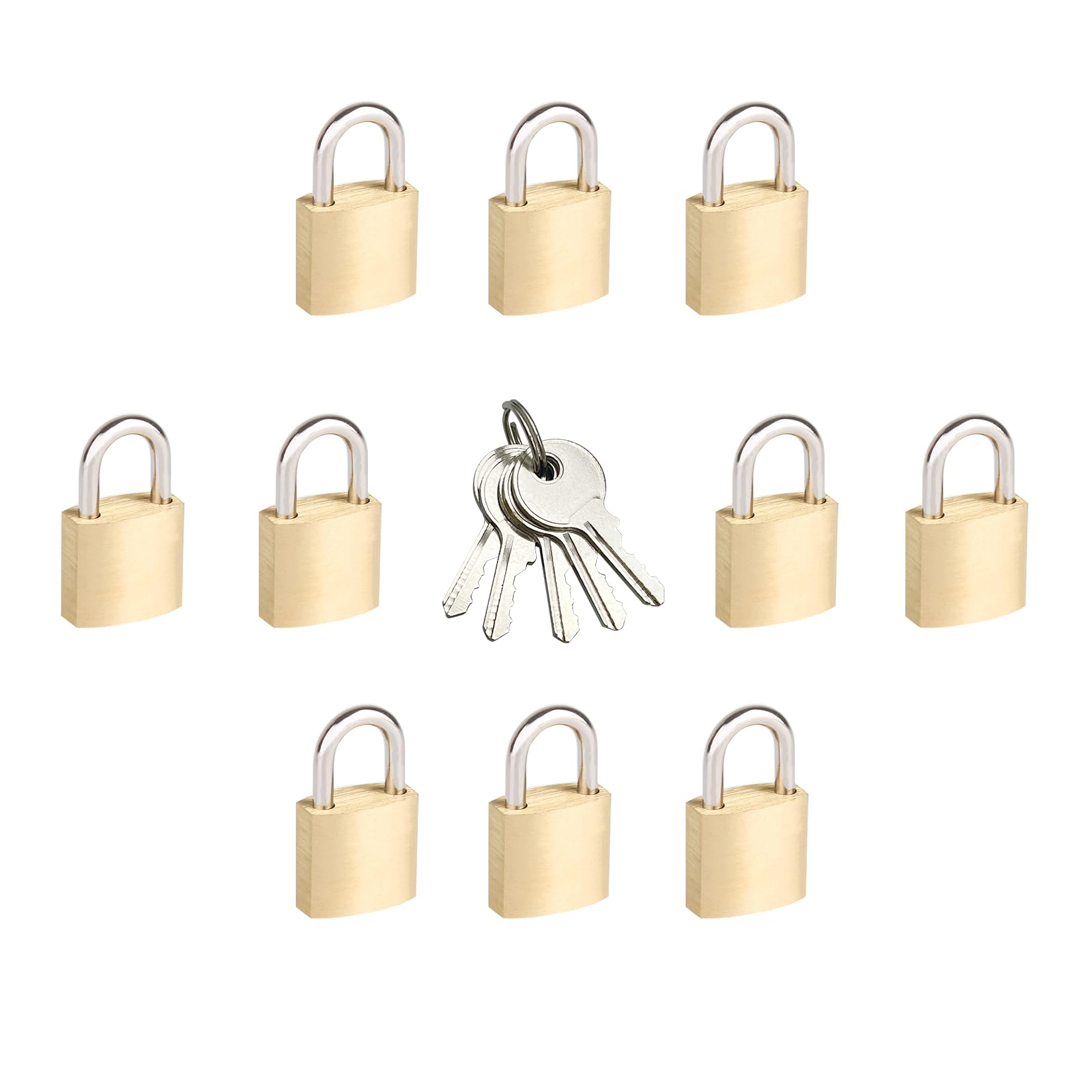 3/4" (20mm) Mini Padlocks - 10 Pack Keyed Alike Small Solid Brass Locks with Keys, Little Locks for Luggage, Toolbox, Suitcases, Backpacks, Diary