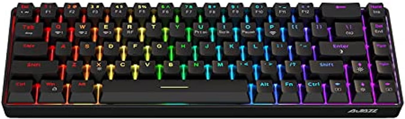 AJAZZ K685T Bluetooth Hot-Swap Mechanical Keyboard RGB Backlight 68 Keys Three Mode Wireless Gaming Keyboards for Gamer Laptop Desktop Blue Switch - Black