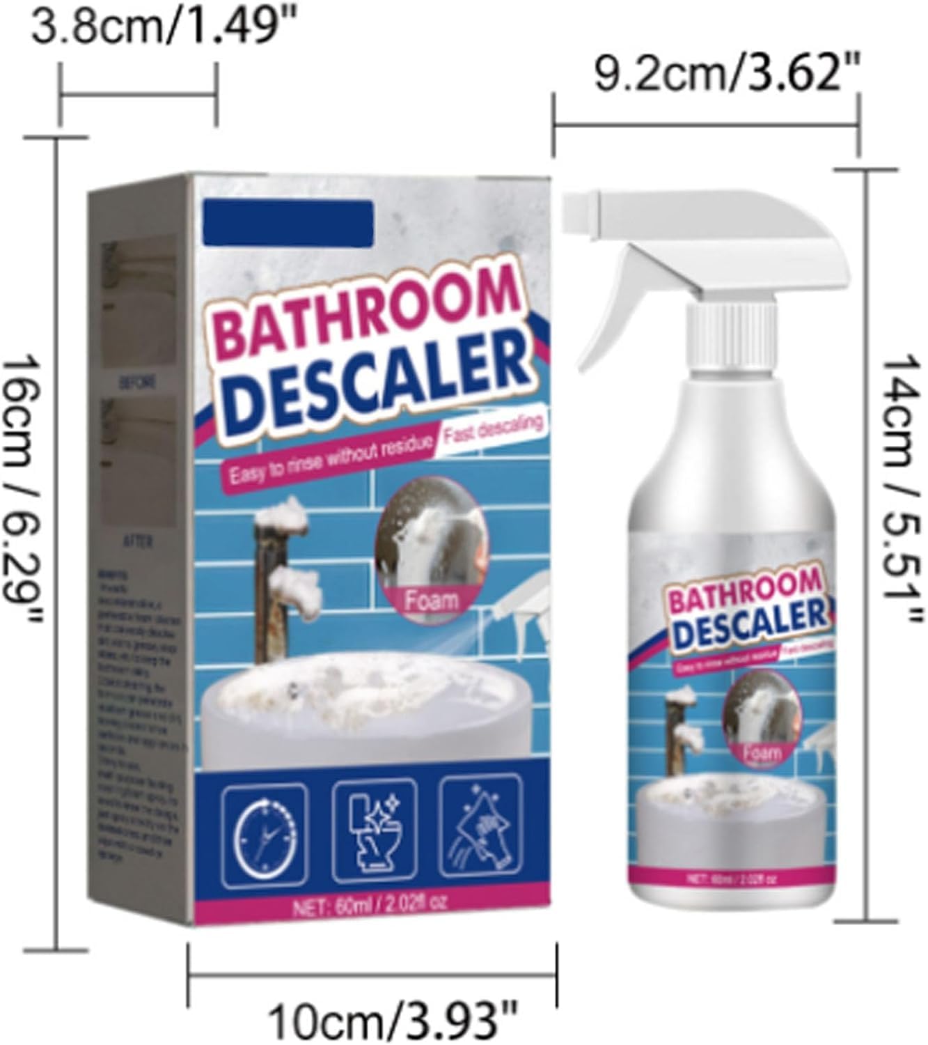 Bathroom Descaler, Bathroom Descaler Schaum, Multifunktional Bedroom Descaler, Stubborn Stains Cleaner, Für Glas Kanalisation Toiletten (6)