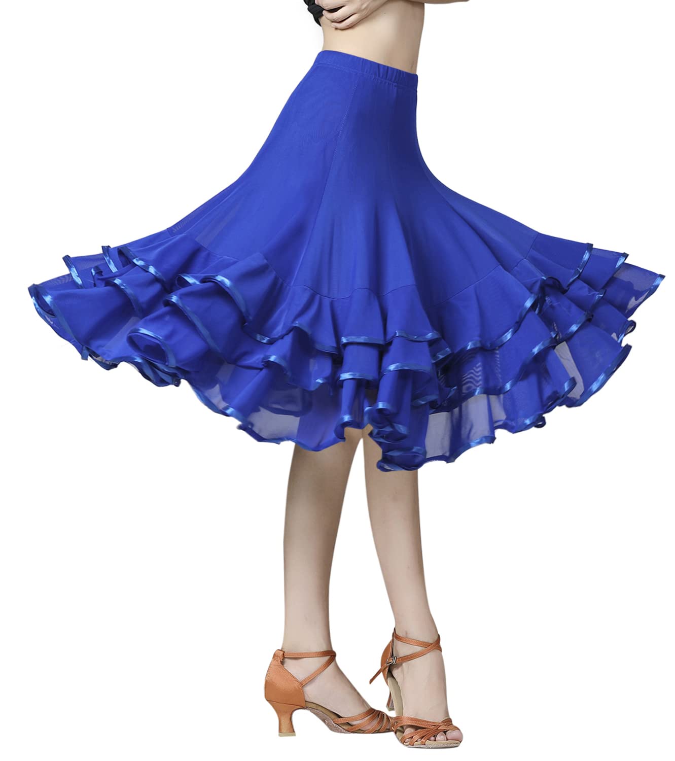 Z&X Women's Royal Blue Ballroom Dancing 362 Degree Long Swing Latin Salsa Rumba Flamenco Dance Skirts For Practice