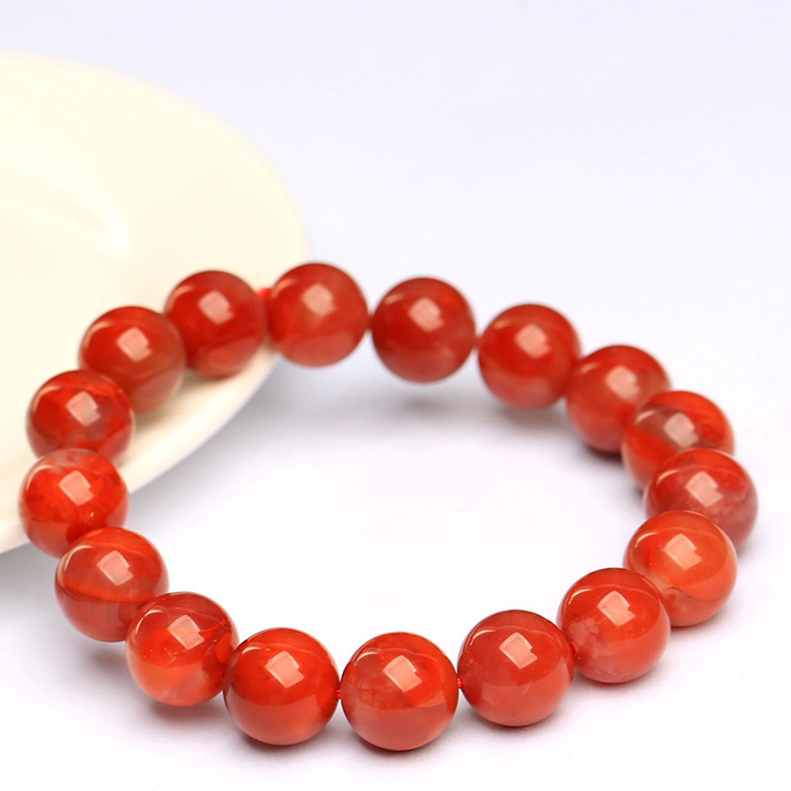 Pulsera clásica de ágata Nanhong: Piedra Preciosa roja Tradicional China para Fuerza y ​​armonía, Regalo de joyería con Cuentas elásticas para Mujeres y Hombres Fengshui,7MM