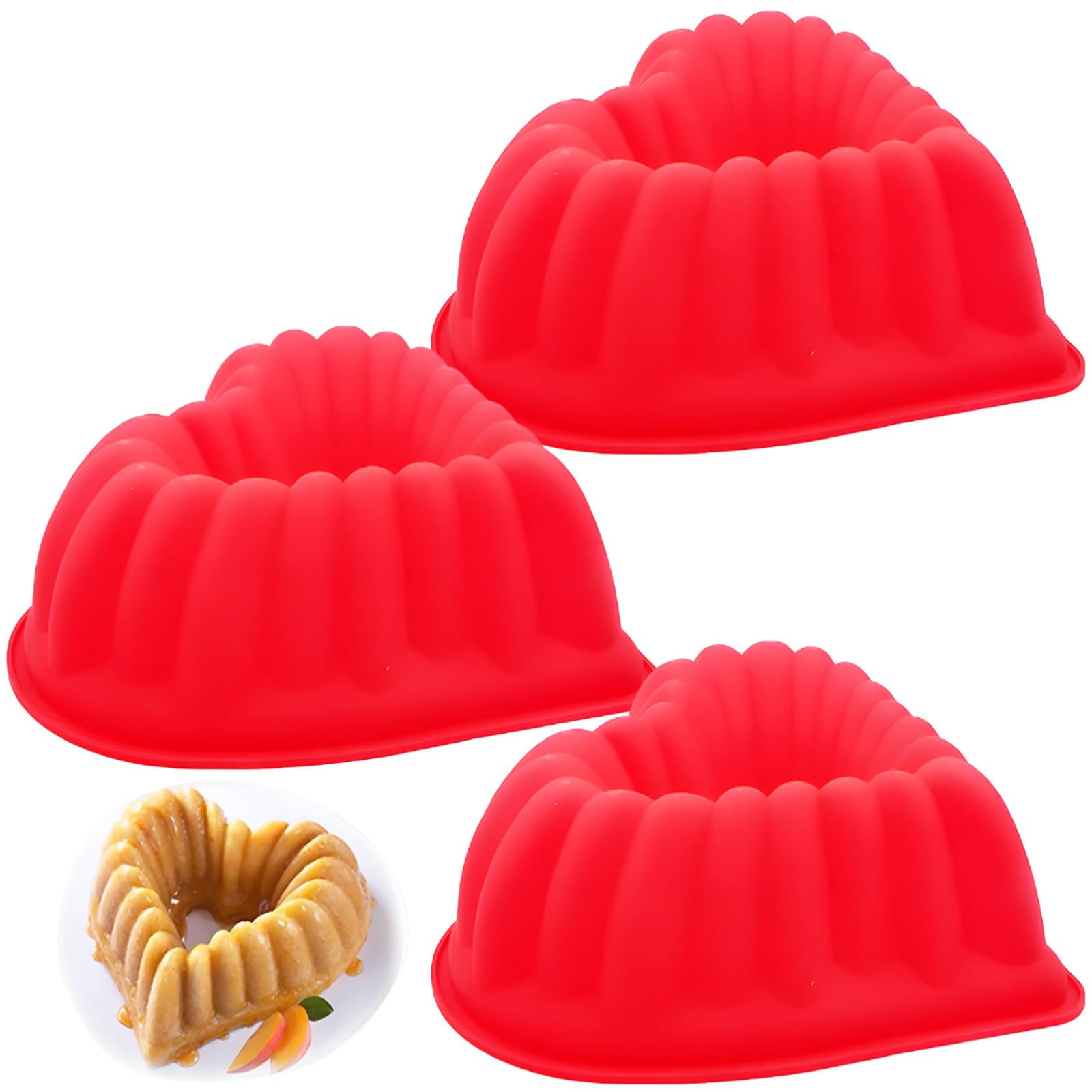 Moldes para hornear con forma de corazón de 8 pulgadas, moldes de silicona roja, 3 moldes de silicona con forma de corazón, adecuados para chocolate, pasteles, pudines y mousse
