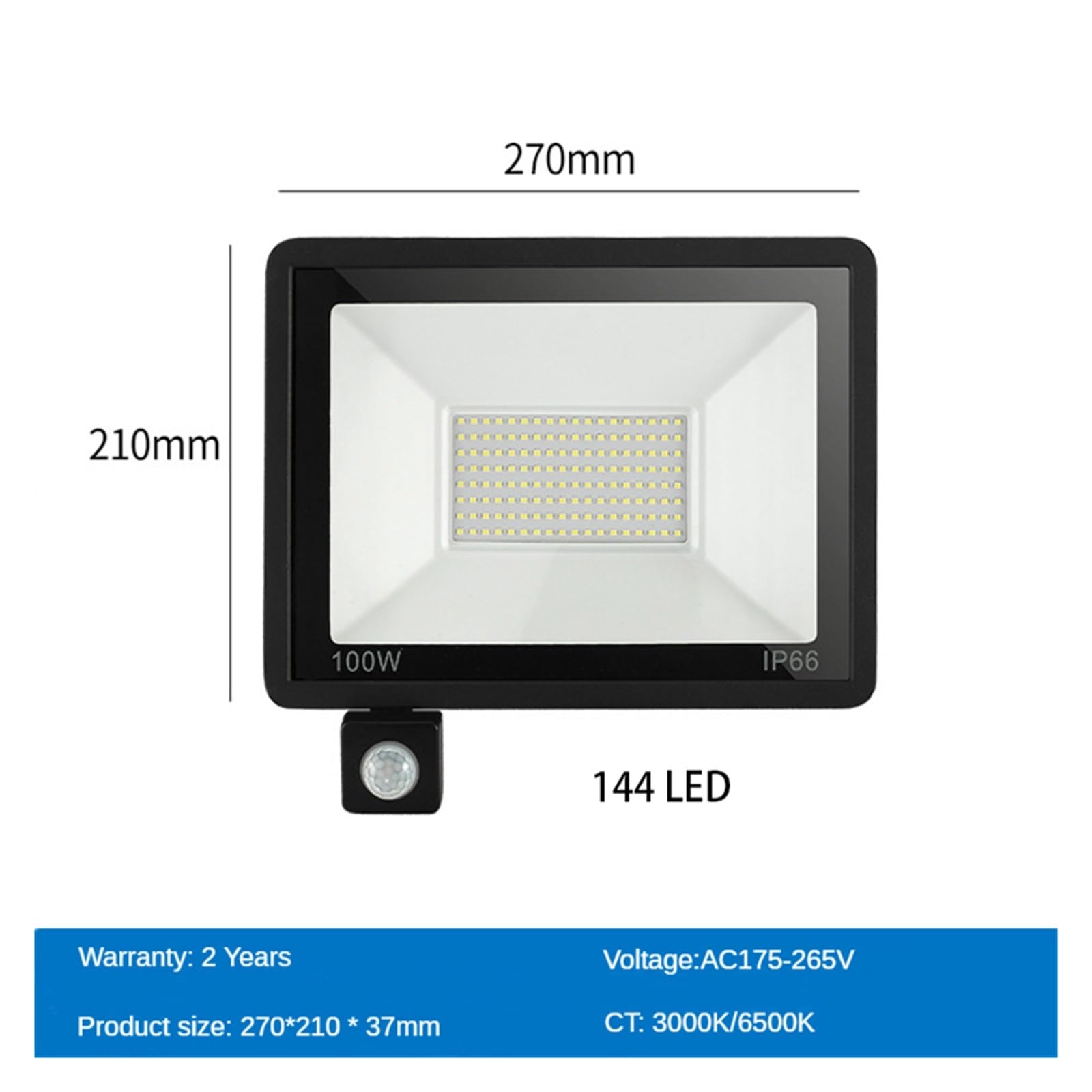 Focos exteriores, Reflector LED Con Sensor De Movimiento PIR For Pared Exterior, Lámpara Impermeable IP66 100W, 50W, 30W Y 20W, Foco Calle For Jardín Exteriores(Warm Light 3000K,100W)