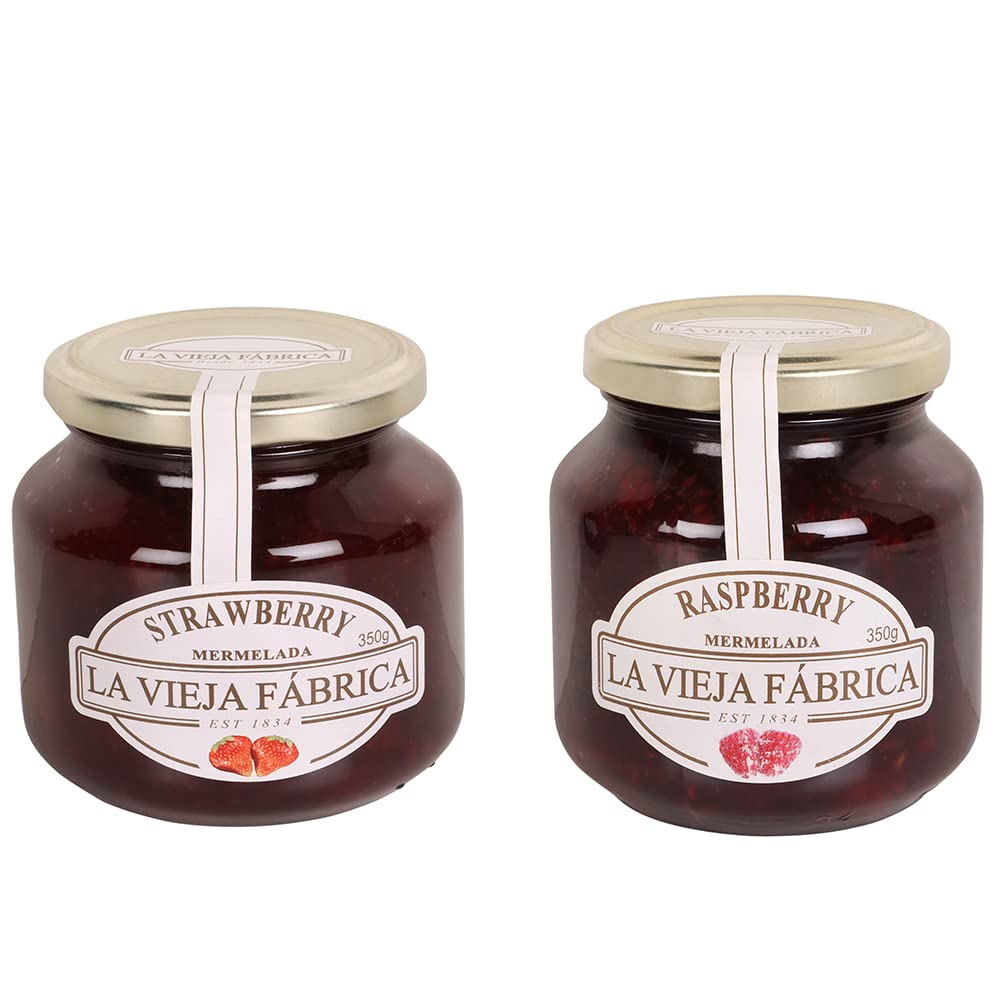 La Vieja Fabrica Strawberry Jam & Raspberry Mermelada Jam, 12.35 oz ℮ 350 g, Variety Pack