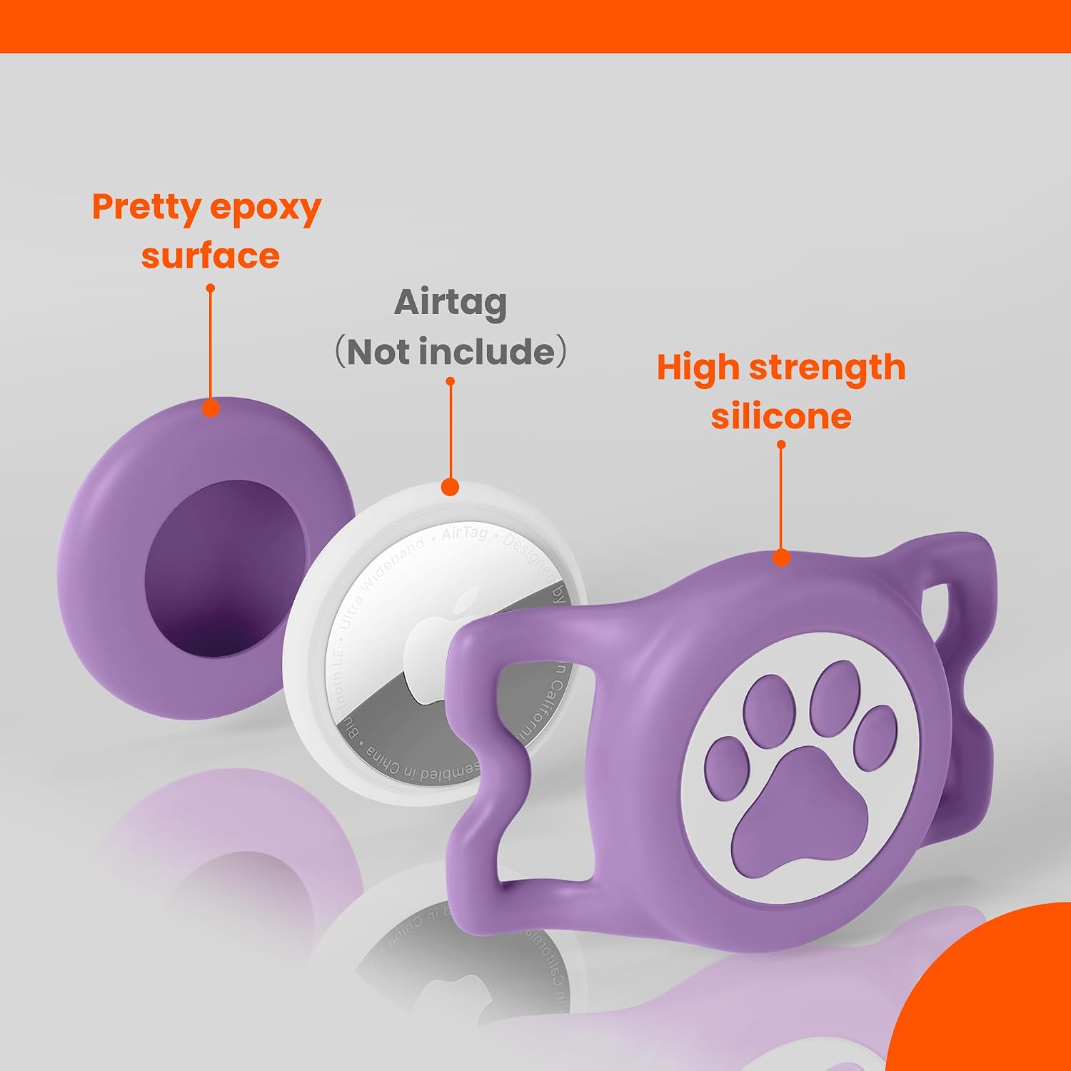 IP68 Waterproof for AirTag Dog Collar Holder, Silicone Air Tags-2 Pack for Apple Dog AirTag Holder(RosexPurple) thumbnail