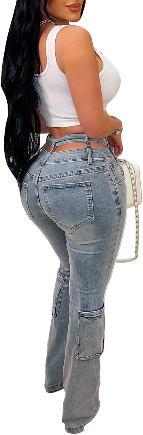 Women High Waist Skinny Jeans Trendy Butt Lifting Stretchy Denim Pants Double Waist Y2K Jeggings for Women