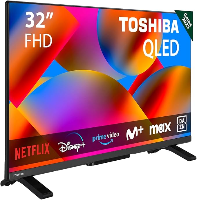 Toshiba 32QV2F63DG Smart TV de 32" QLED, con Resolución Full HD (1920 x 1080), HDR, Compatible con Asistente de Voz Alexa, Bluetooth