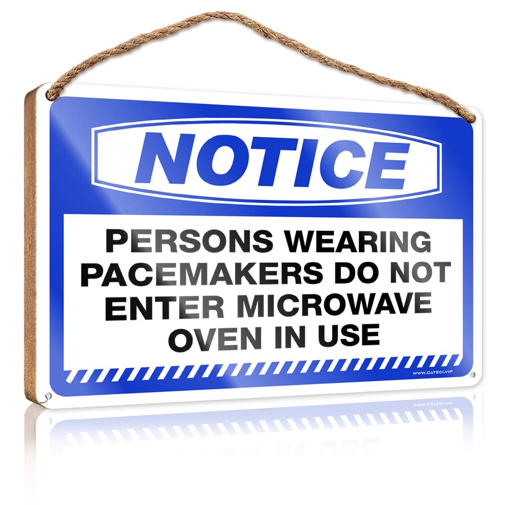 DTHA Funny Office Signs Notice Persons Wearing Pacemakers Do Not Enter Microwave Oven In Use Wooden Sign Garden Gifts Home Office Door Signs Funny(23X35CM)