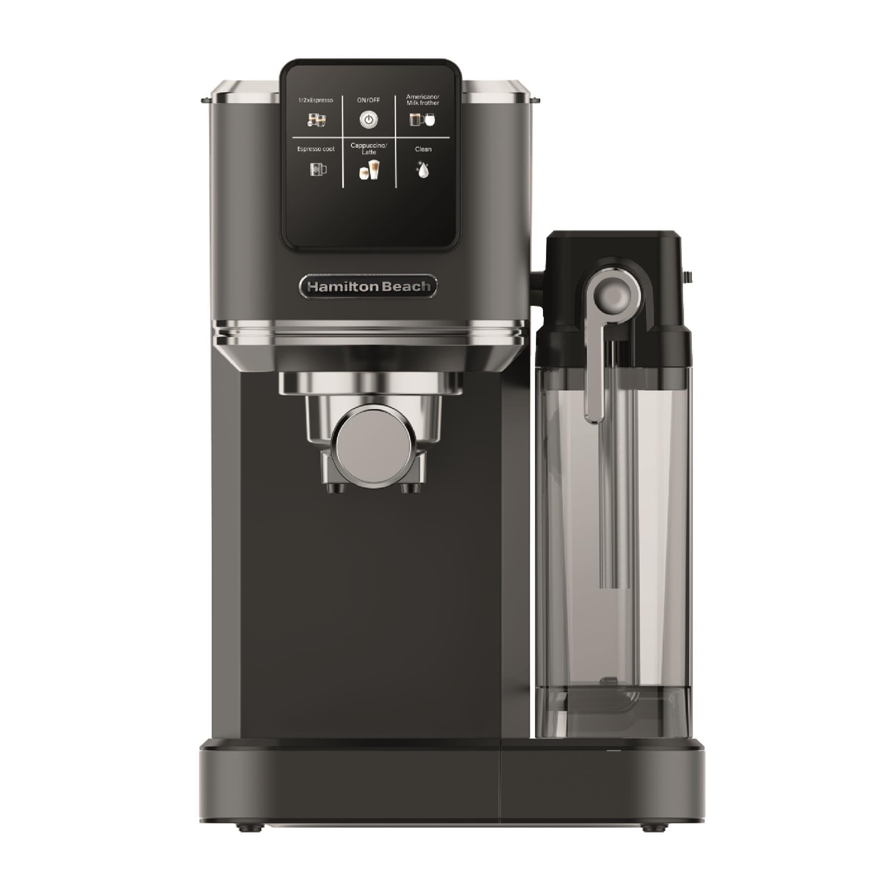 Hamilton Beach Espresso Coffee Machine, BaristaPro+ 8-in-1, Compact Stainless Steel, LCD Touch Screen Control, Integrated Milk Frother, 20-Bar Pressure & Fast Heat, Hot & Iced Coffee, Black - HBC7210B