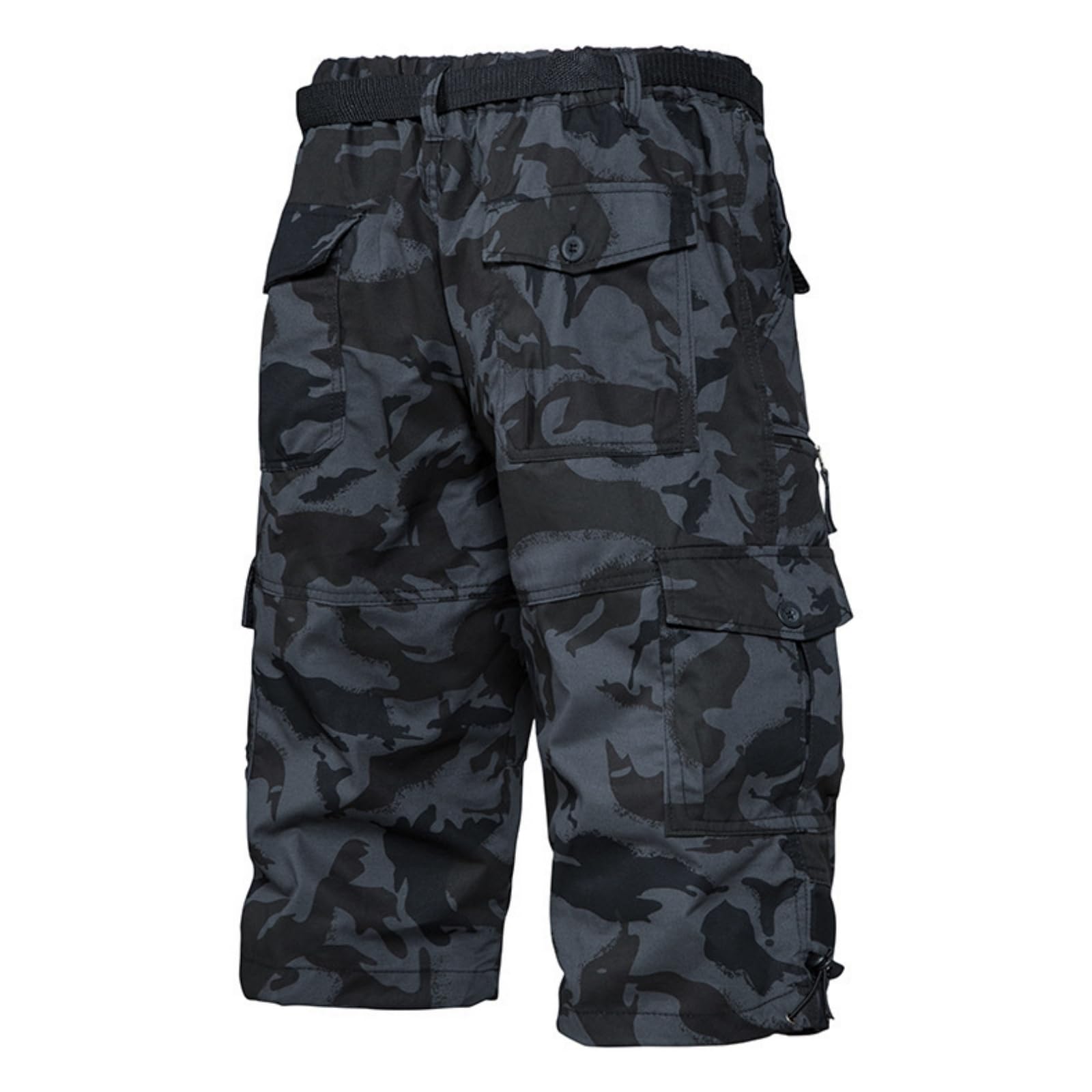 PADOLA Short Homme Cargo Coton Bermuda avec 7 Poches été Taille Elastique Camouflage Pantacourt à Jambes Larges avec Cordon de Serrage Baggy 3/4 Pantalon avec Ceinture Réglable