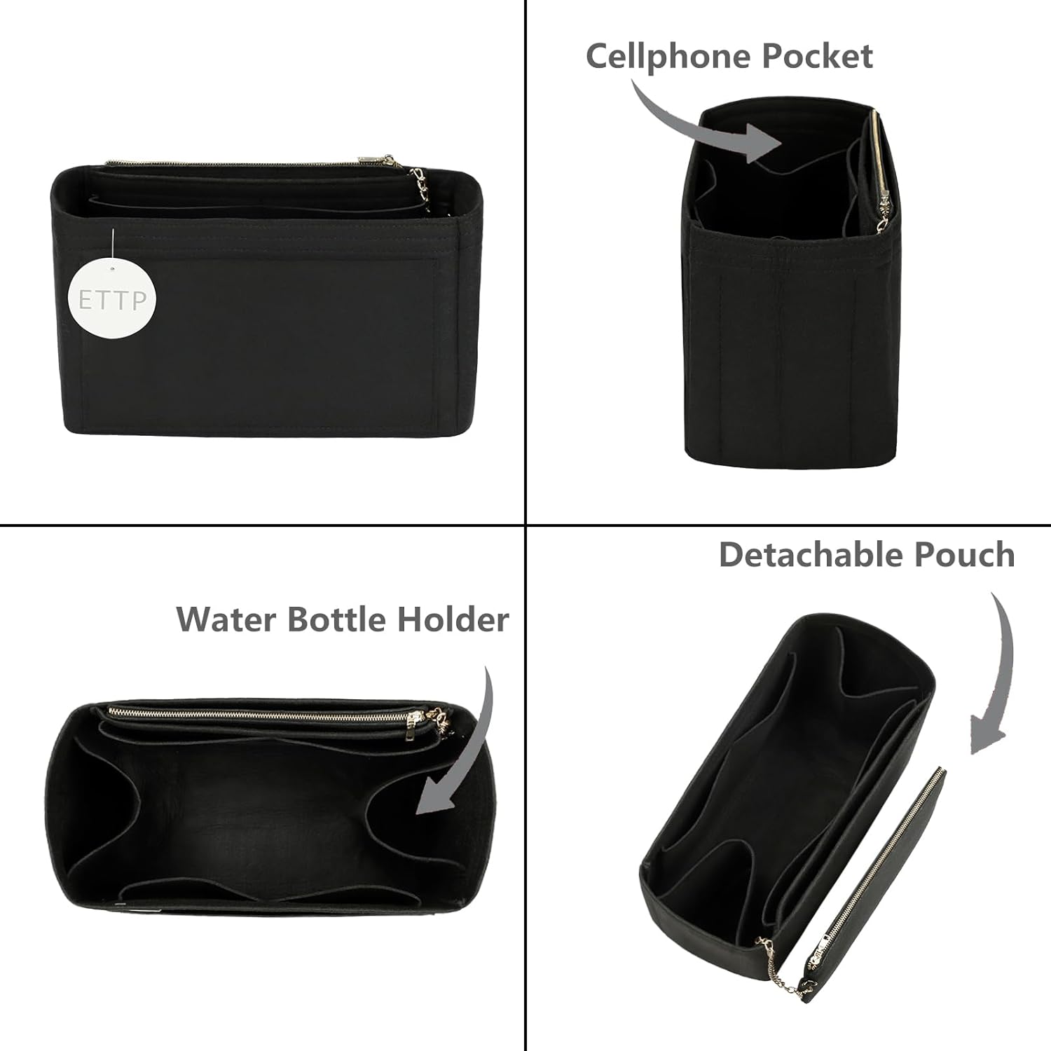 Purse Organizer Insert For Handbags, Tote Bag Organizer Insert, Handbag Organizer For Tote & Handbags, Compatible with Neverful Speedy and More (XLarge,Black)