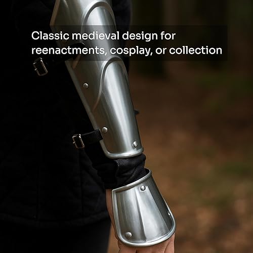 Vista 3 de Juego de brazaletes de brazo medievales hechos a mano totalmente funcional, nuevo armamento de metal de latón antiguo, armadura medieval