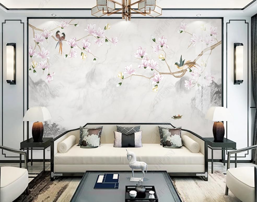 Papier peint intissé paysage magnolia pour masquer défauts muraux - 2