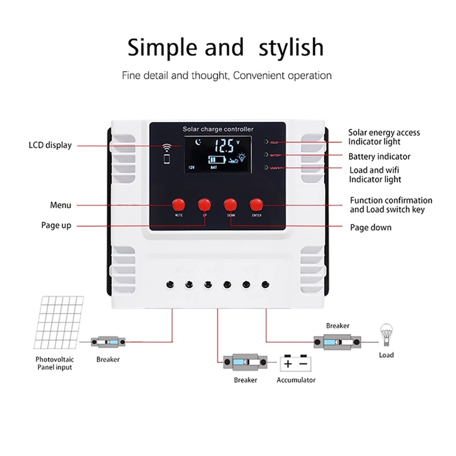 Kontroler słoneczny, 20A 30A 40A 50A 60A Sterownik słoneczny System fotowoltaiczny Street Light Wyświetlacz LED Interfejs USB Inteligentny kontroler ładowania