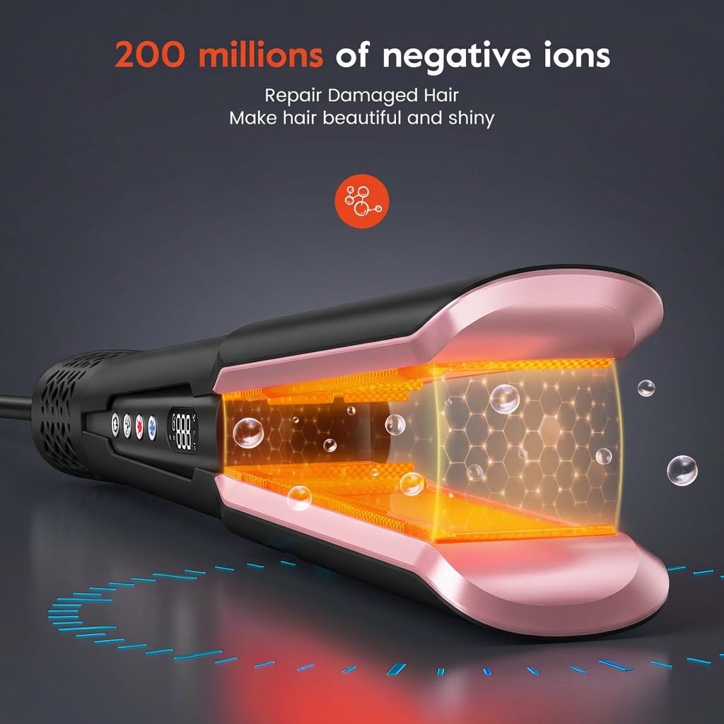 slopehill Air Haarglätter, Haarglätter & Haartrockner 2-in-1 | 1600W Ionen Luft-Glätteisen OHNE Heizplatten, Stärkerer Luftstrom für besseren Glätteffekt, Nass & Trocken Haar, 90-160°C