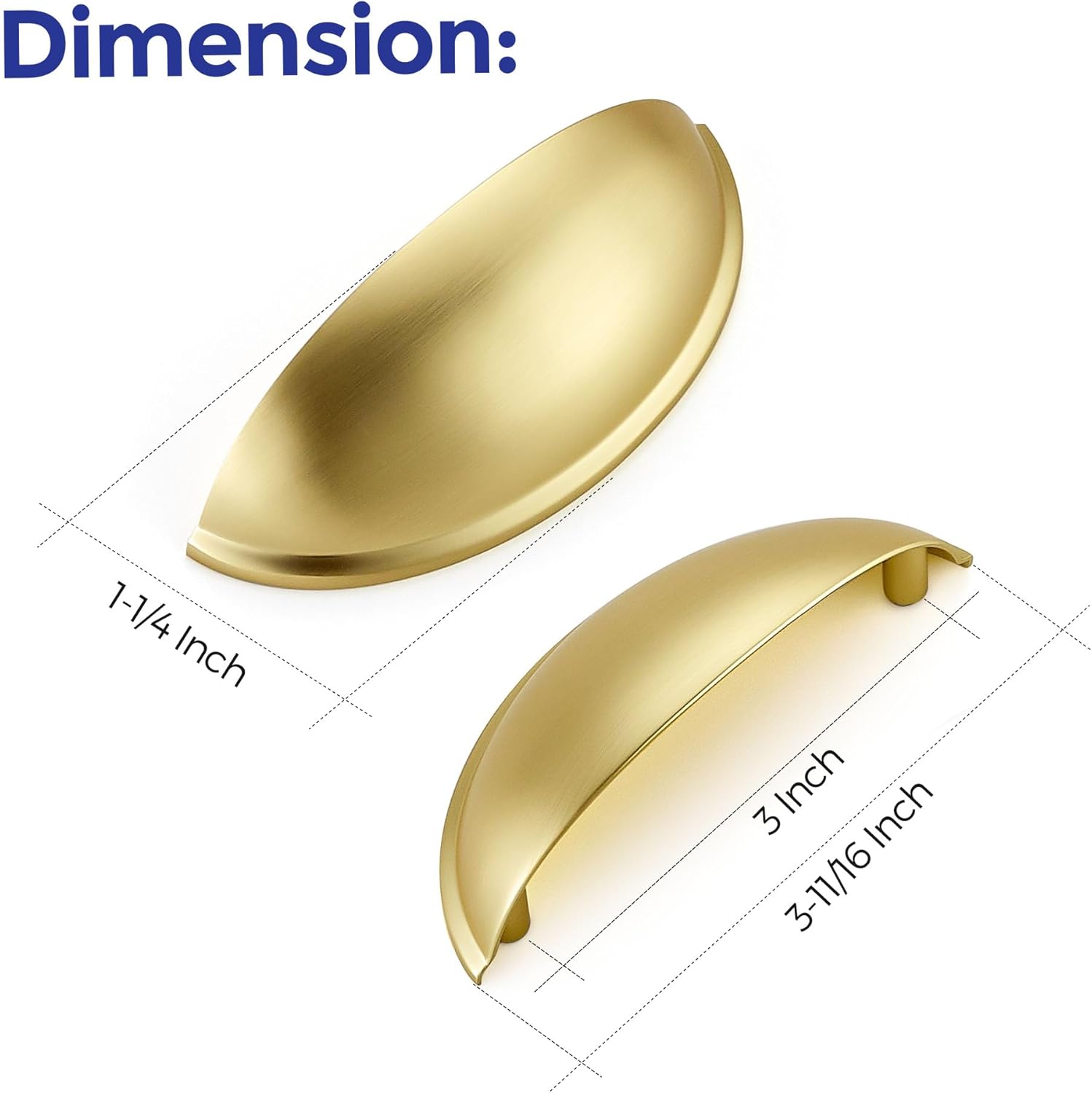 Ravinte 10 Pack 3" Drawer Pulls Brushed Brass Cabinet Cup Pulls Kitchen Hardware Cabinet Handles Drawer Handles Knobs 3 inch Hole Center