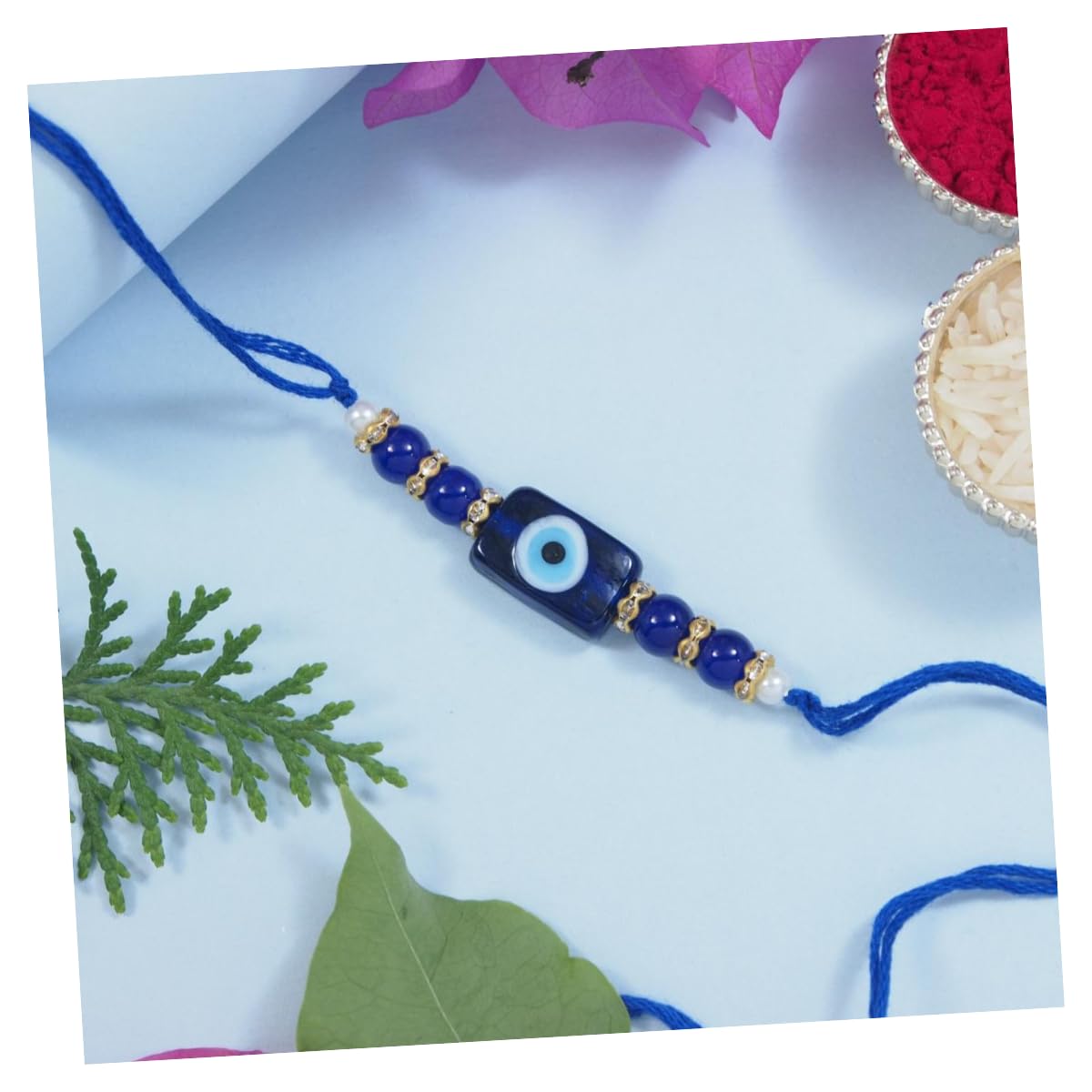 I Jewels Mens Ethnic Designer- Evil Eye Pearl Beads Rakhi With Roli Chawal & Rakshabandhan Card For Brother/Bro/Bhai (R077Bi) (B0B34QCDZ2) Amazon Price History, Amazon Price Tracker
