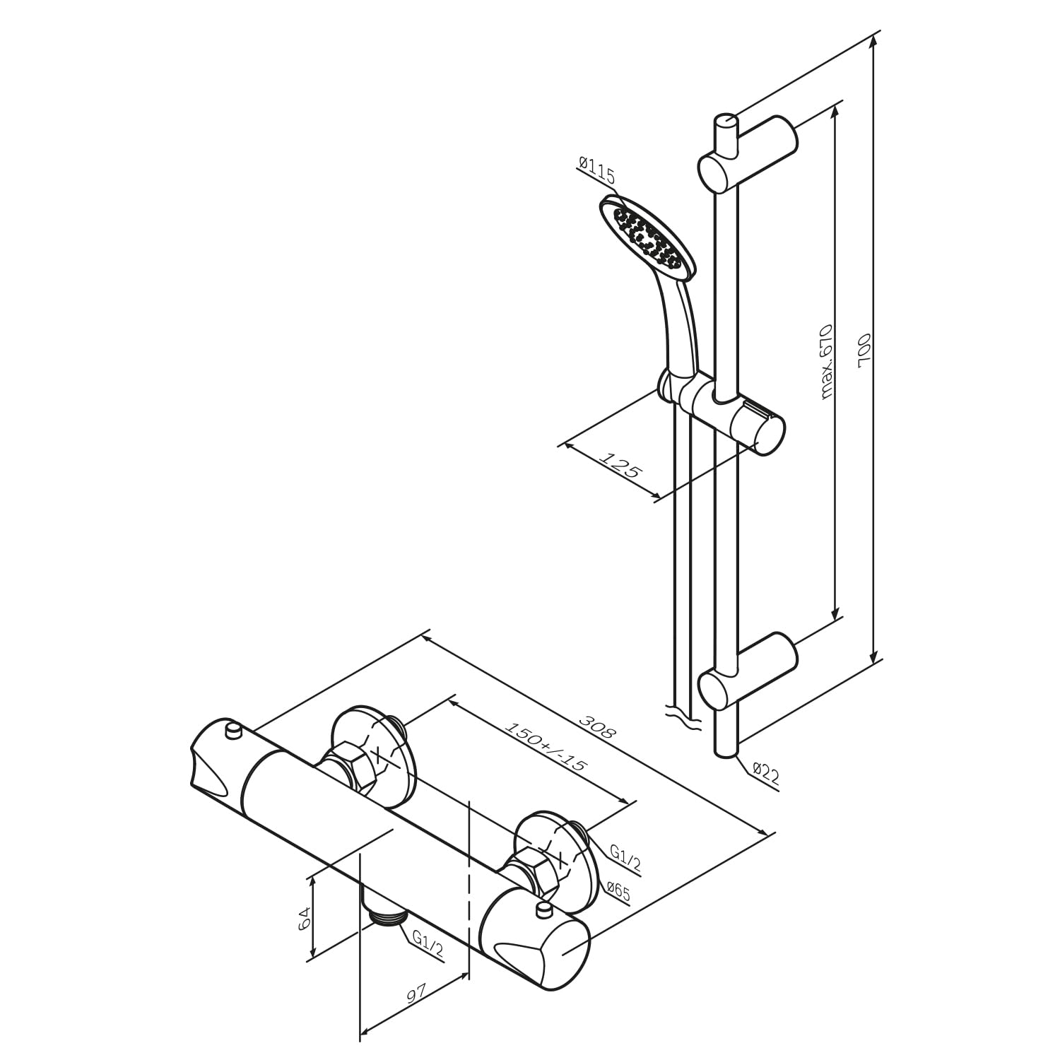 AM.PM Hit – Duschset mit Thermostat | Duscharmatur mit Thermostat | Brausegarnitur mit Duschstange & Handbrause | Duschkopf 1 Strahlart (EnerJet) | Duschschlauch Antikalk | Rub&Clean | Chrom