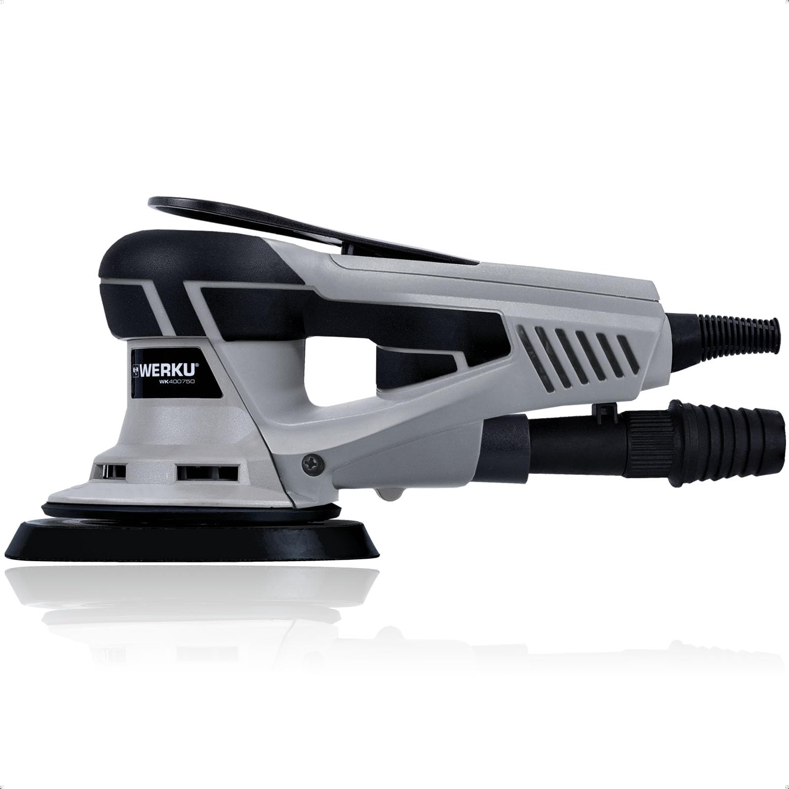 Werku WK400750, Lijadora Circular Rotorbital, Calidad Profesional, Motor Brushless, Potencia 350 W, Disco 150 mm, Órbita 5 mm, Incluye Disco Lijado y Manguera Aspiración