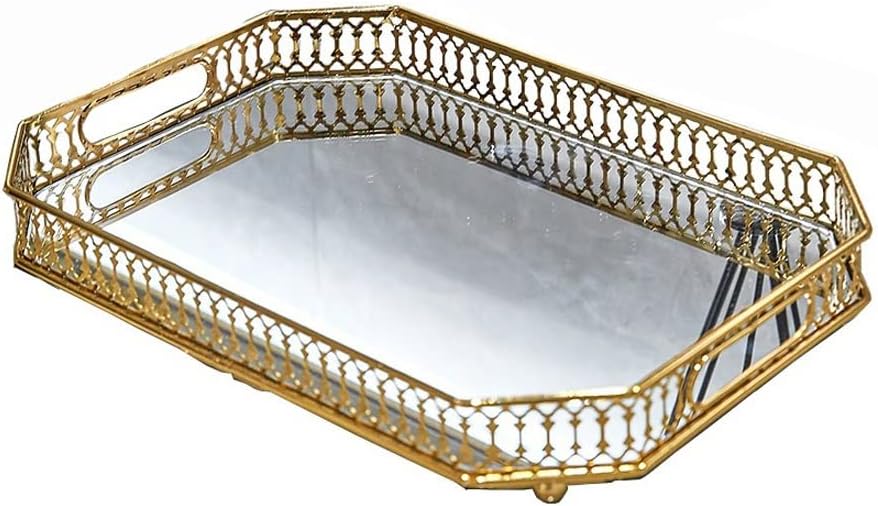 Metal Storage Tray Gold Rectangle Plate Desktop Jewelry Display Tray Bathroom Tray (Color : D, Size : 29 * 18 * 5cm) (D 29 * 18 * 5cm)