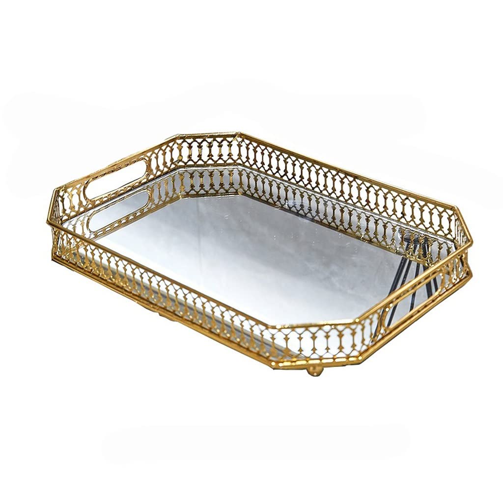 Plateau de rangement en métal doré rectangulaire pour bureau