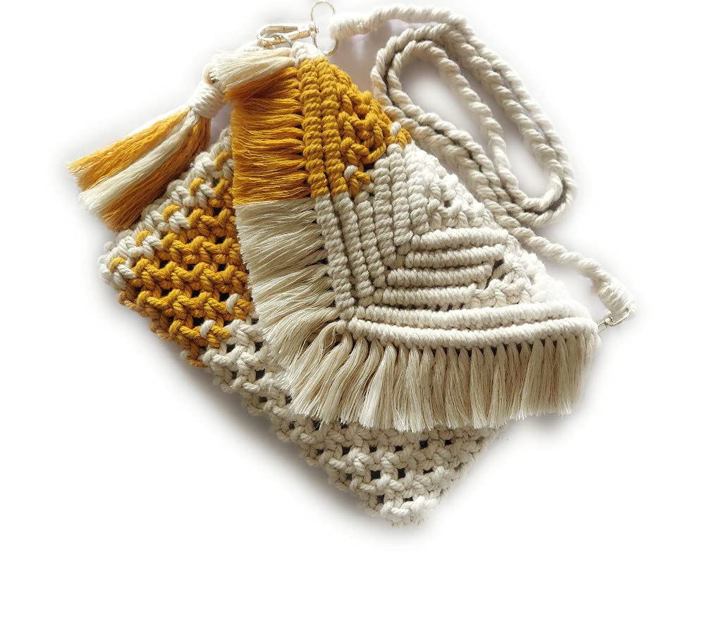 Knot-it-All @ Qudsazz Womens Premium Handmade Macrame Sling in dual colour/Cross Body Handbag | Sling bags for girls | Bags for gifts | Macrame slingbags (B08R79Z17M) Amazon Price History, Amazon Price Tracker