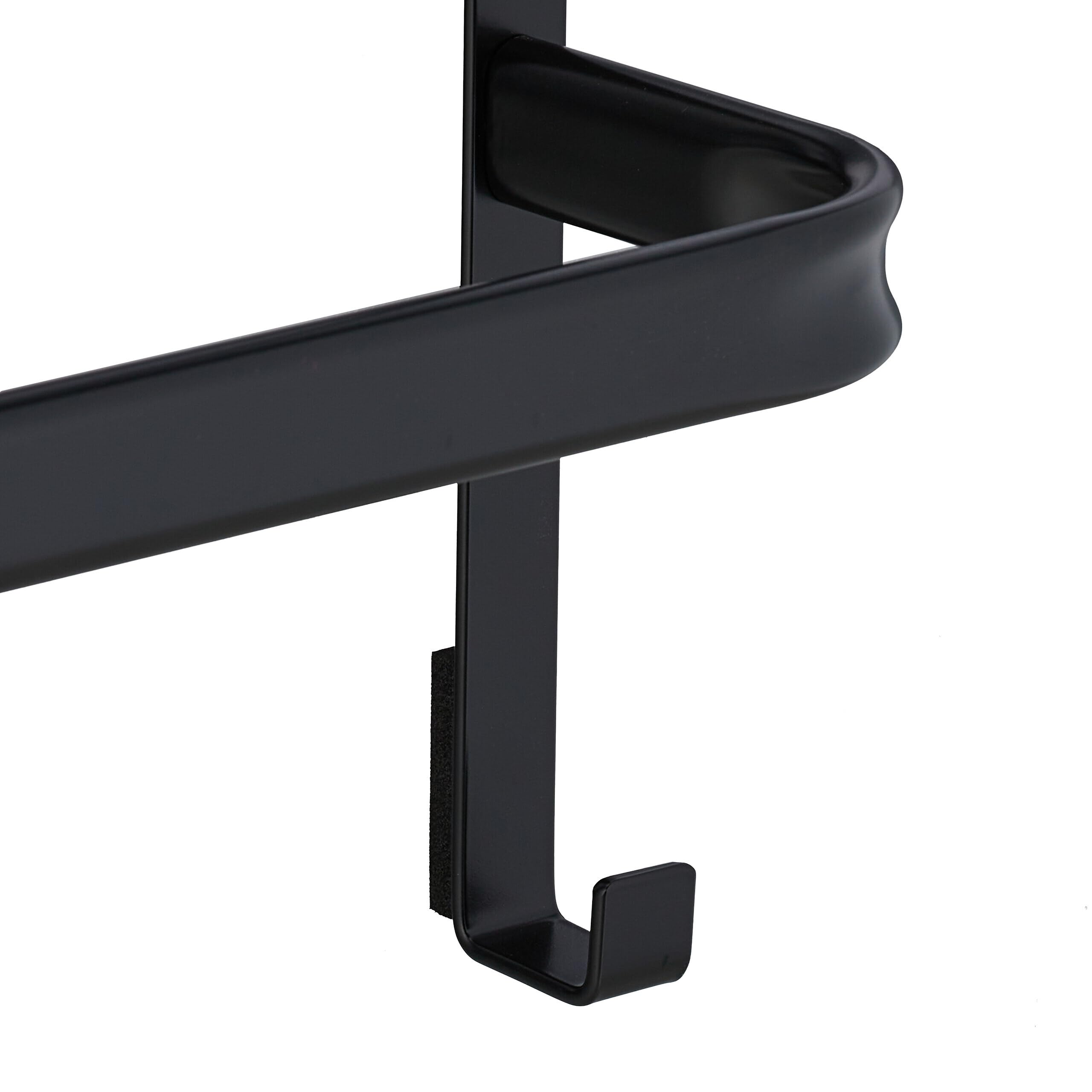 Relaxdays Toallero para Puerta 3 Barras, sin Taladrar, con 2 Ganchos, 85 x 54,5 x 15 cm, Colgador Toallas, Acero, Negro