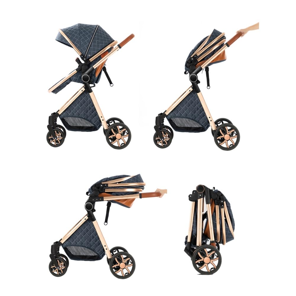 3 in 1 Kinderwagen Schwarz Aluminiumrahmen Set mit Verdeck