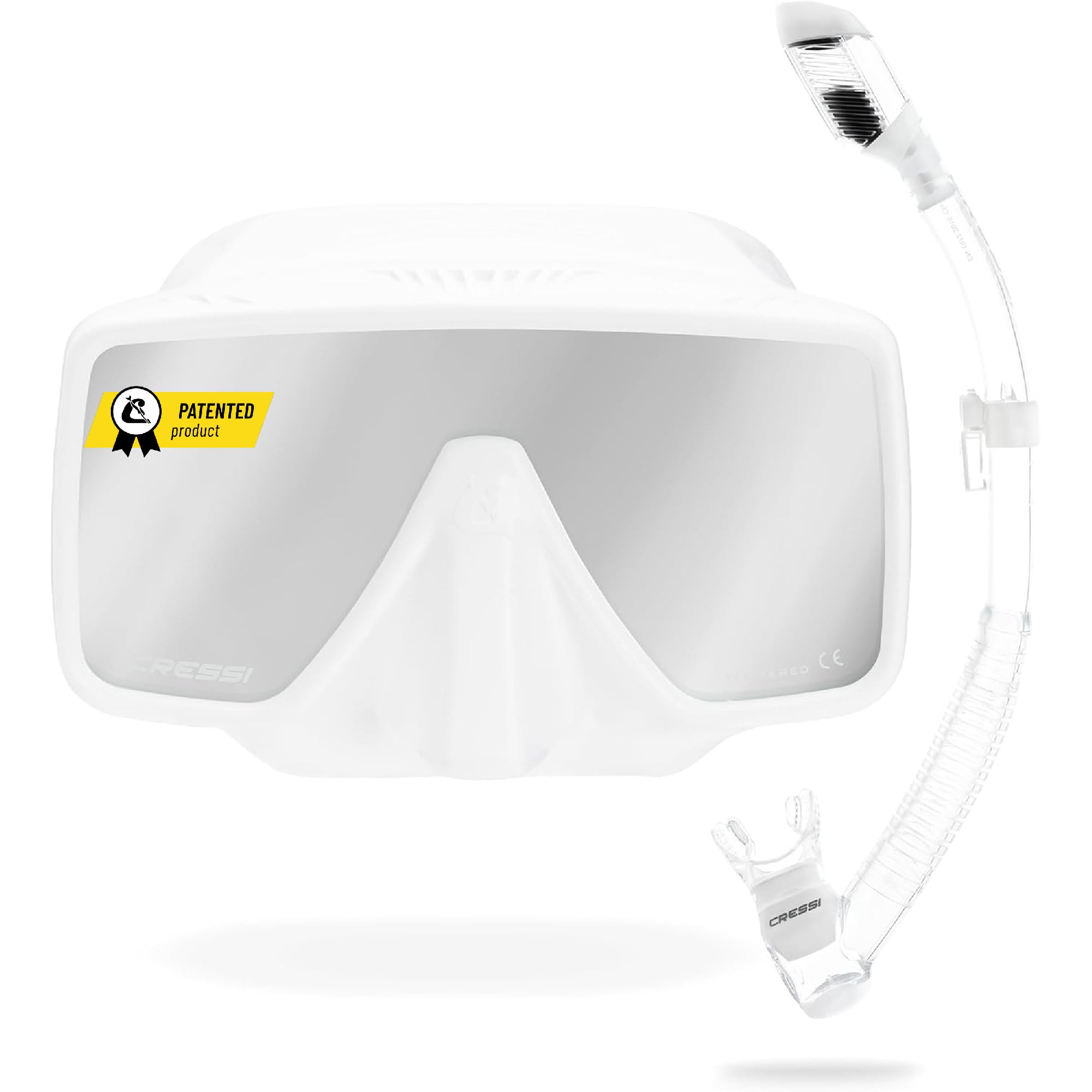 CRESSI Sf1 & Dry Combo - Set Máscara Cuadrada sin Marco con Lente Templada + Tubo Dry para Buceo Apnea y Snorkeling Unisex Adulto
