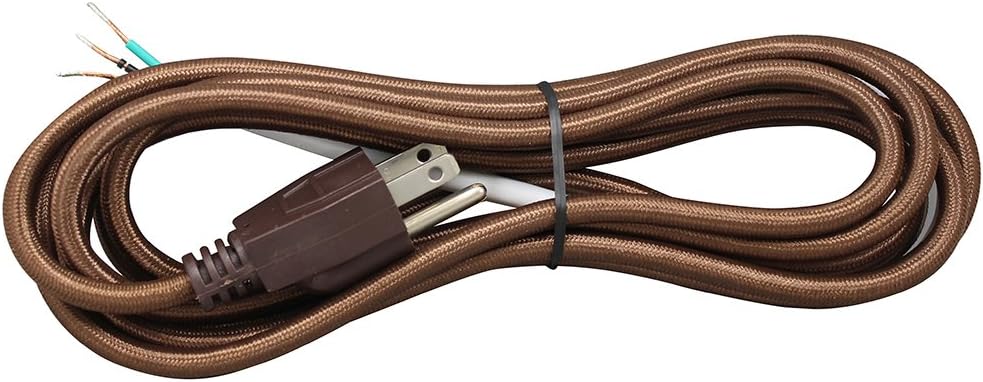 iLightingSupply 56-1815-45 3-Wire Round Cordset Svt/3 Brown Rayon Covered Round 10' Cord Set with Black Plugbrown