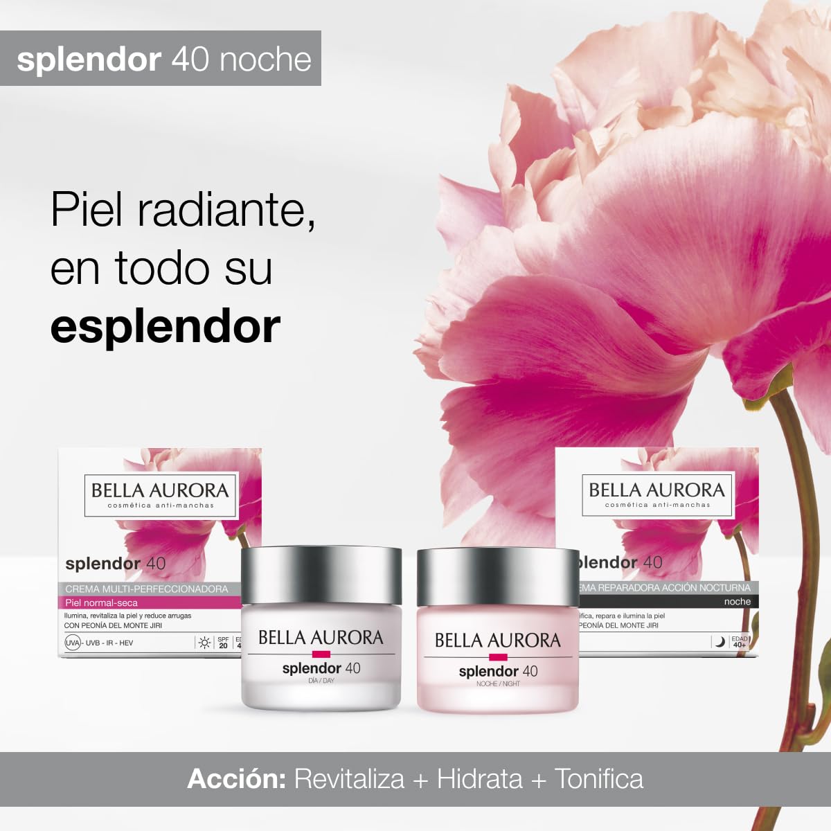Bella Aurora Splendor 40 Noche 50ml | Crema Reparadora de Noche con Peonía del Monte Jiri | Unifica el Tono y Revitaliza la Piel | Efecto Detox y Antiedad | Para Pieles 40+