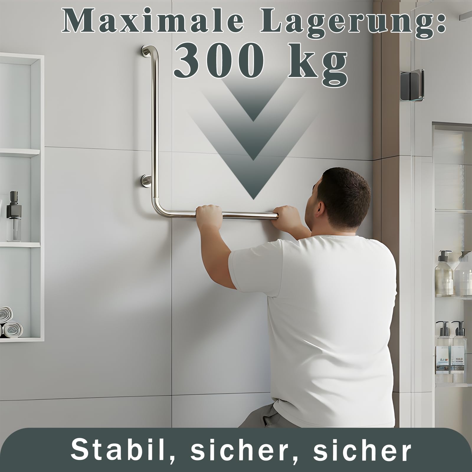 Barra de baño uyoyous, 70x50 cm, asa de seguridad de acero inoxidable, soporta hasta 300 kg, barra de bañera en forma de L vertical derecha, adecuada para personas con discapacidad