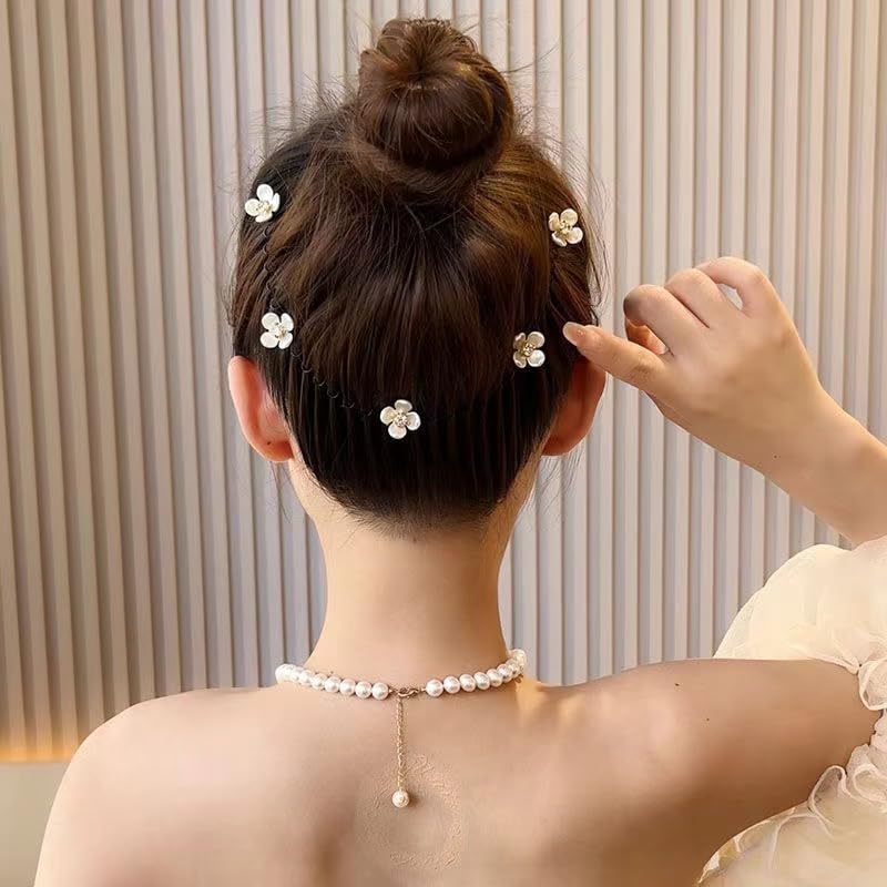 ORYNTH Single Floral Decorative Hair Comb, Black Spring Clip with White Pearl Flower Accent, Elegant and Functional Hairpin for Updos, Weddings, Birthdays, and Daily Fashion, 2 Pcs - Multi. 2