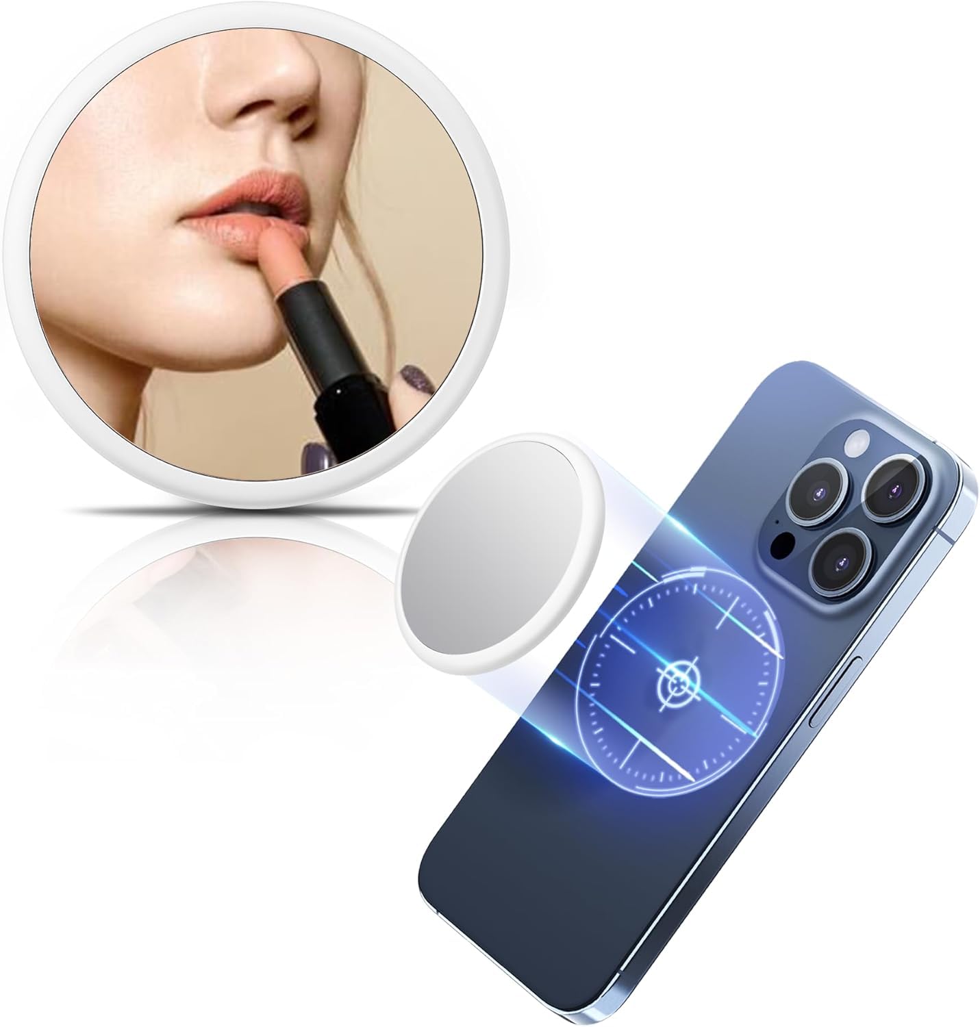 Azonee Round Plane Magnetic Phone Selfie Mirror, Phone Makeup Mirror for MagSafe iPhone 12-15 Series & All Phones, Selfies & Vlogging