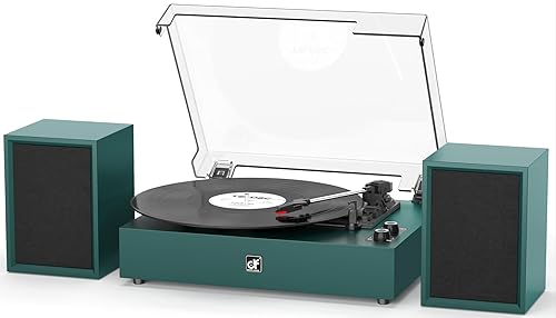 Reproductor de discos de vinilo con altavoces externos, transmisión inalámbrica Bluetooth, tocadiscos de 3 velocidades con sistema estéreo de 30 W,