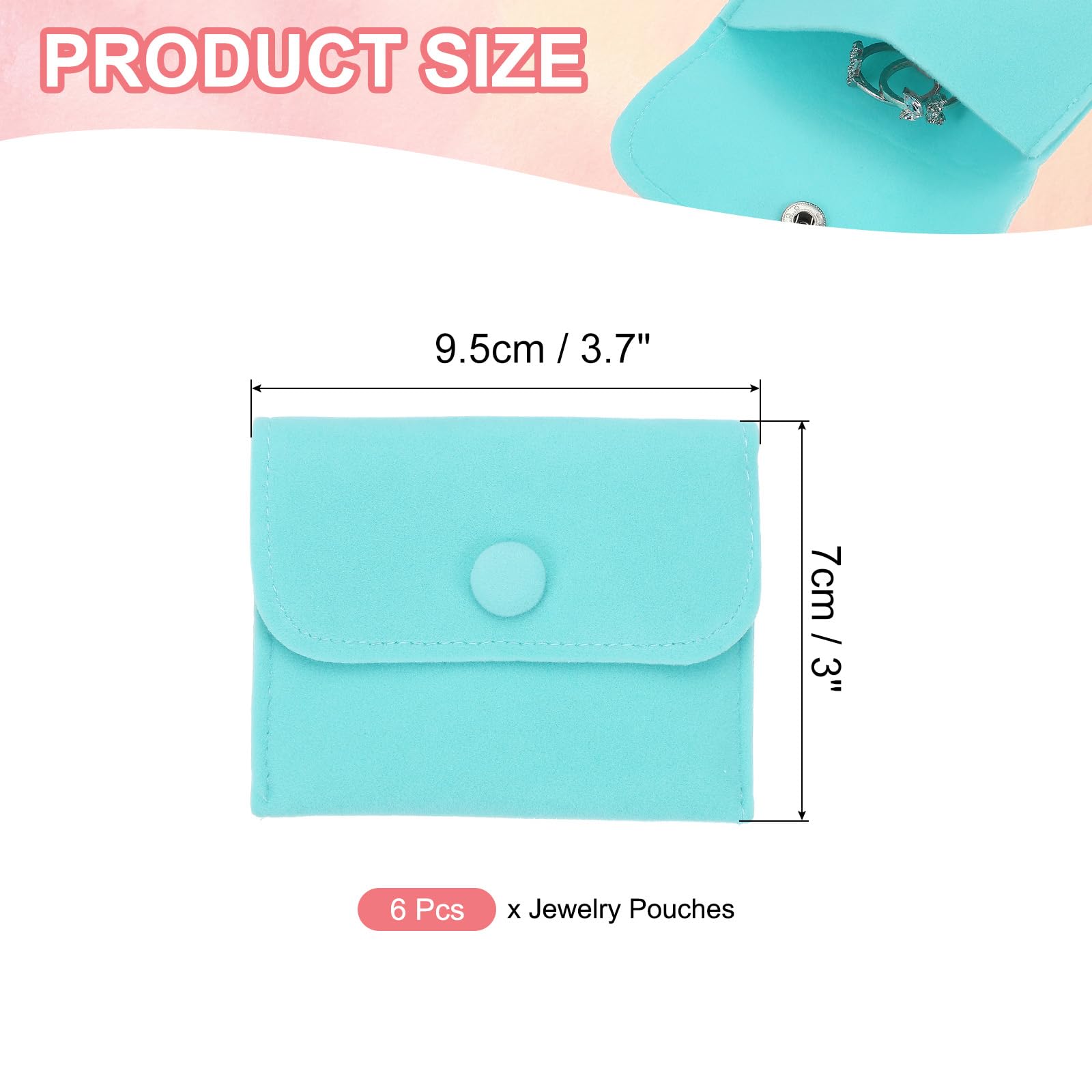 PATIKIL 4x3 Inch Borsellino Gioielli, 6 Pcs Borsellini Morbidi in Velluto con Bottone a Scatto Portatile per Anelli Collana Bracciale Orecchini Orologio, Azzurro Chiaro