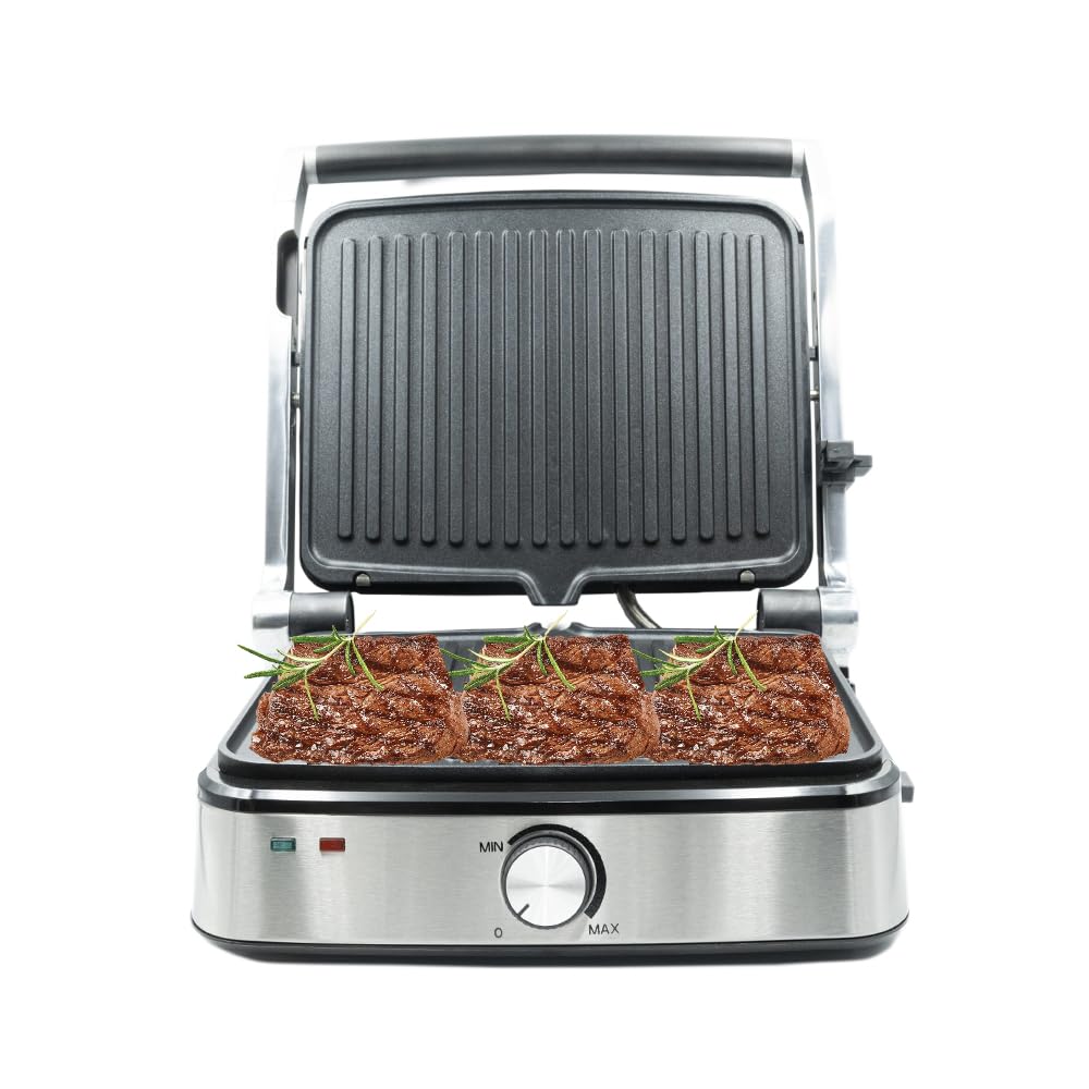 BEHOME Griglia Elettrica Antiaderente in Ghisa con Piastre Removibili 2000W | Griglia Elettrica Barbecue Temperatura Regolabile e Vaschetta Raccogli Grasso