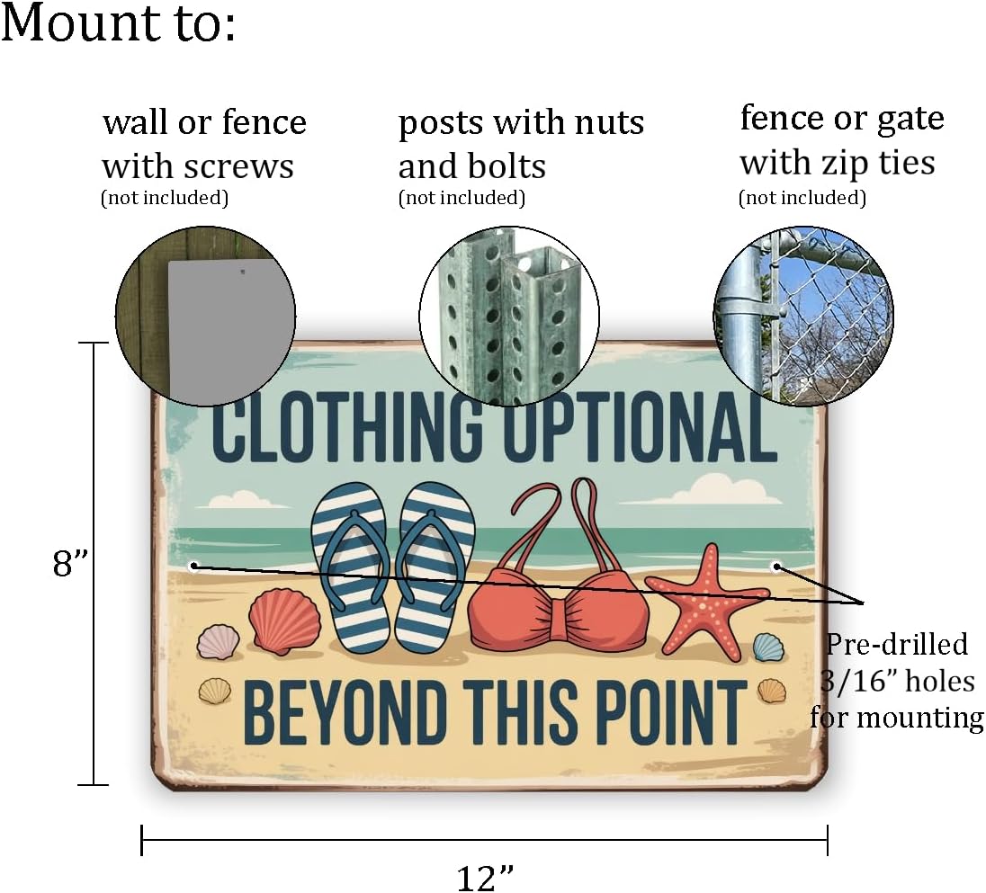 Clothing Optional Beyond This Point Sign – Funny Beach Metal Wall Decor image 3