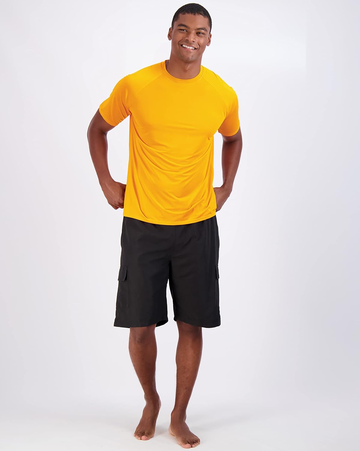 Real Essentials 4 Pack: Mens Short Sleeve Rash Guard Shirt Quick Dry UPF 50+ Sun Protection Swim (Available in Big & Tall)