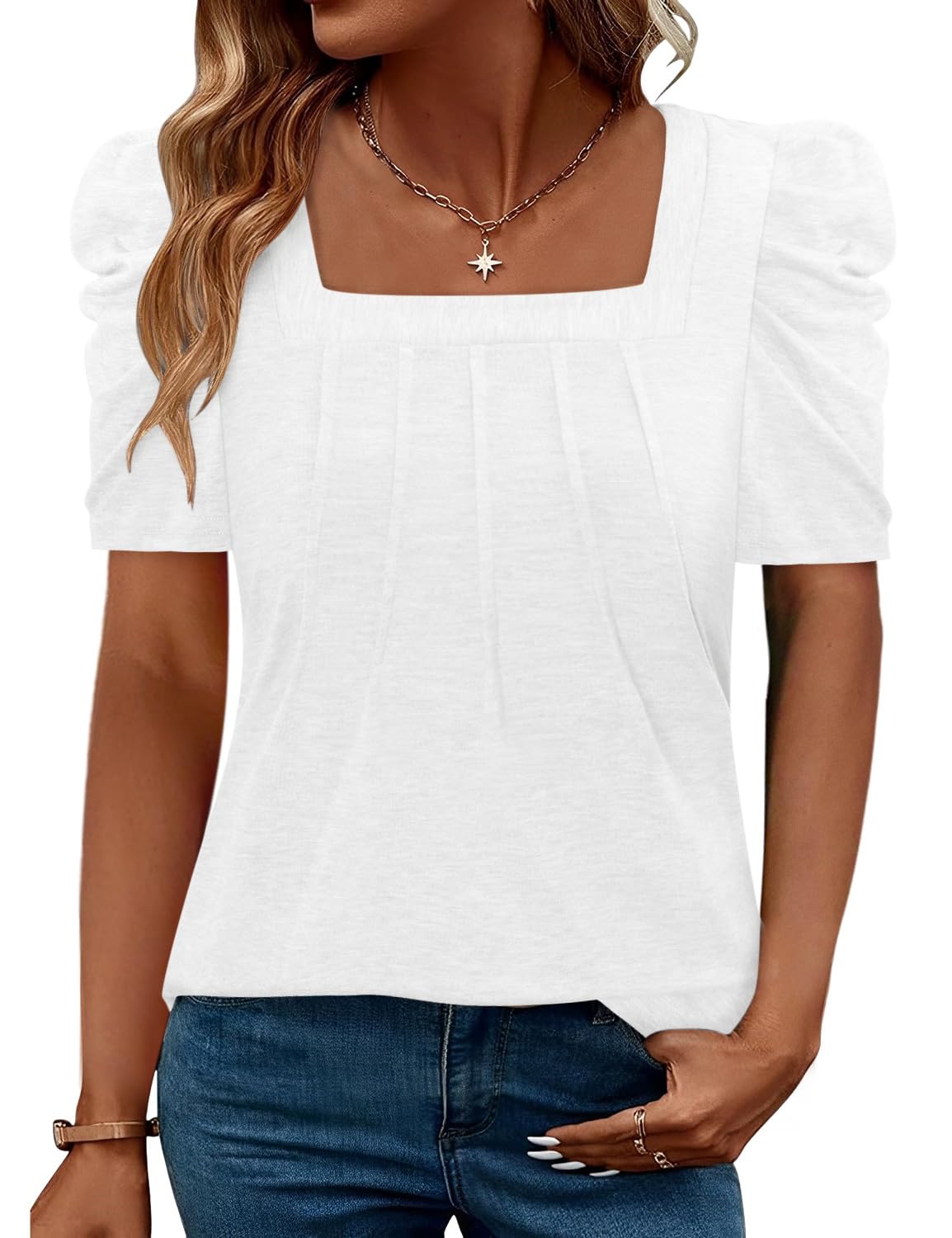 CRAZY GRID Womens Trendy Summer Tops Puff Sleeve Loose Fit Shirts Dressy Casual Blouses