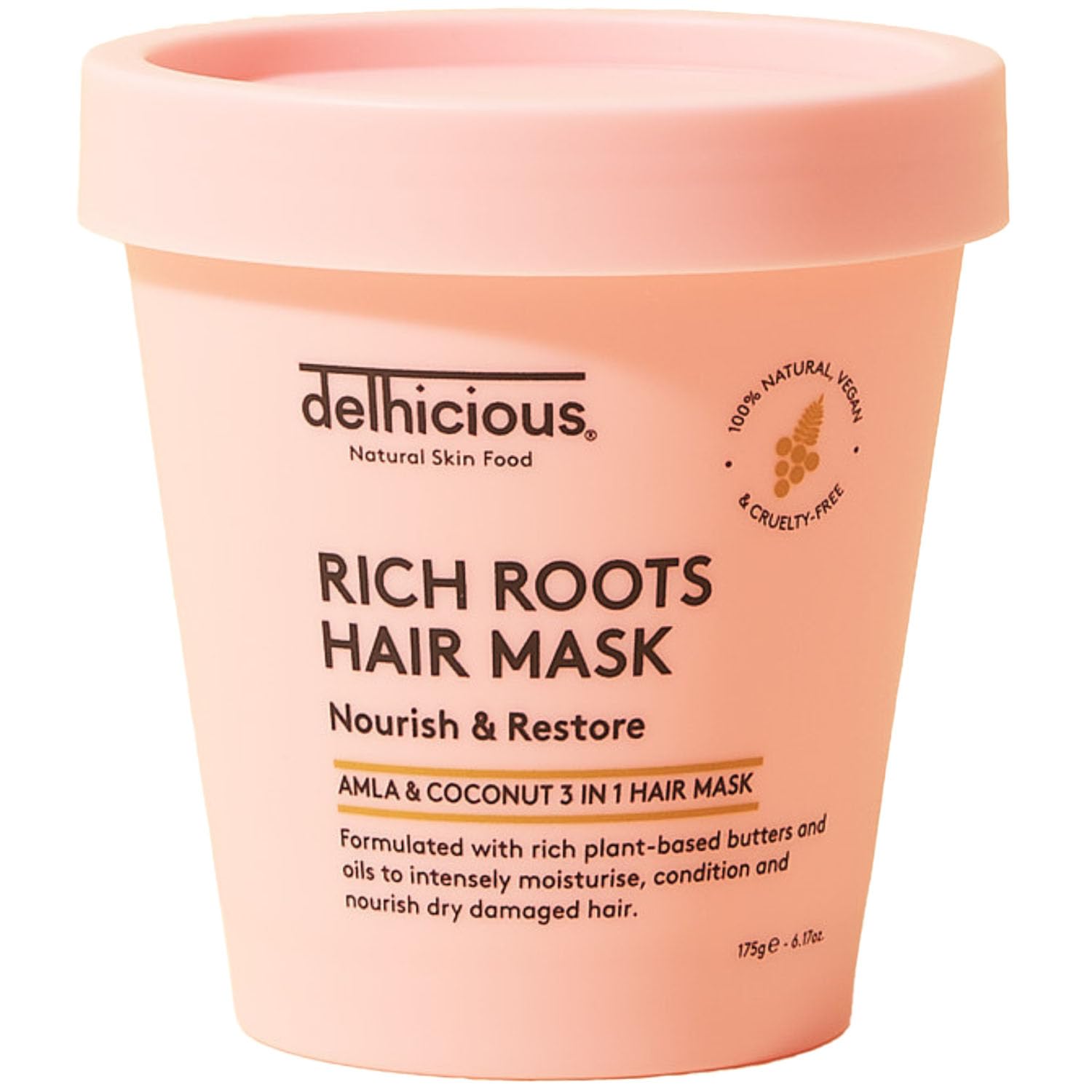 DelhiciousRich Roots 3-in-1 Hair Mask with Amla Oil & Coconut - Hair & Scalp Treatment for Dry, Damaged Hair - Shea Butter, Mango Butter - Vegan, Natural, Ayurveda - Sulphate Free Hair Mask - 175g