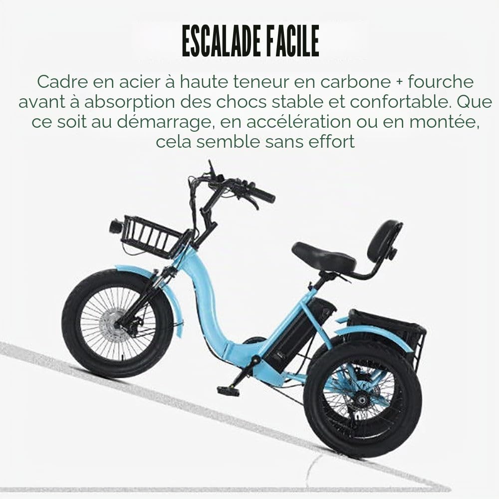 Tricycle À Assistance Électrique pour Adultes, 3 Modes De Conduite, Pneu Large De 18 Pouces, Panier Arrière, Écran D'affichage, Pliable, Conduite Souple, Convient Aux Adultes