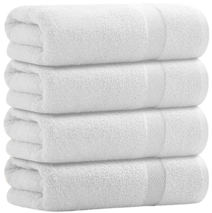 WovenWonder Pack of 4 Luxury Guest towels 100% Egyptian Cotton Super Soft (30 x 50 CM - 600GSM) Premium Hotel Quality Hand Towels Quick Absorbent Reusable Bathroom Towel Sets (White)