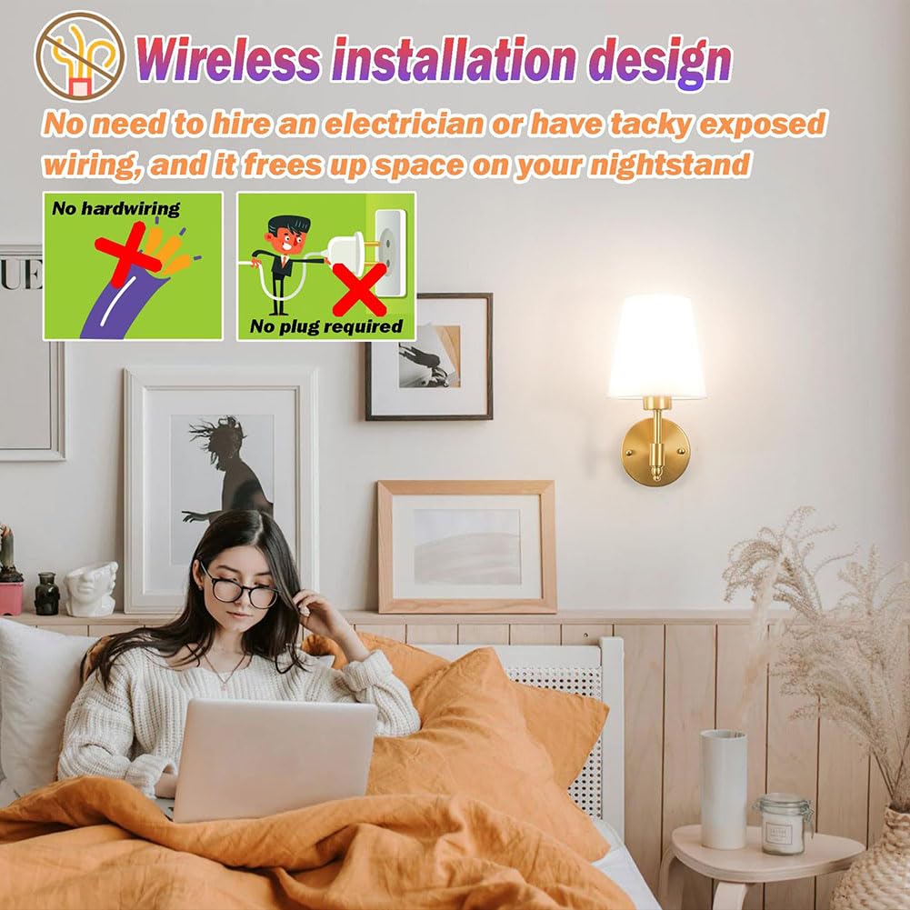 Akku Wandleuchte Innen Stoffschirm Wandlampe mit Fernbedienung Ohne Stromanschluss Wandleuchten Dimmbare Leinen Lampenschirm Nachttischlampe Batterie USB Aufladbare 2 Stück Leselampe Wand LED RGB